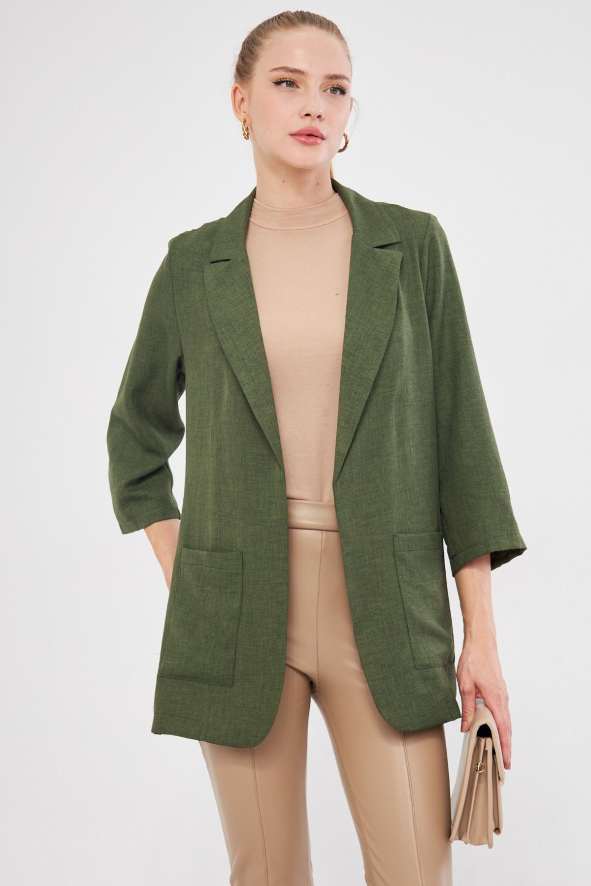 Kadın Haki Cepli Oversize Ceket ARM-24Y001115