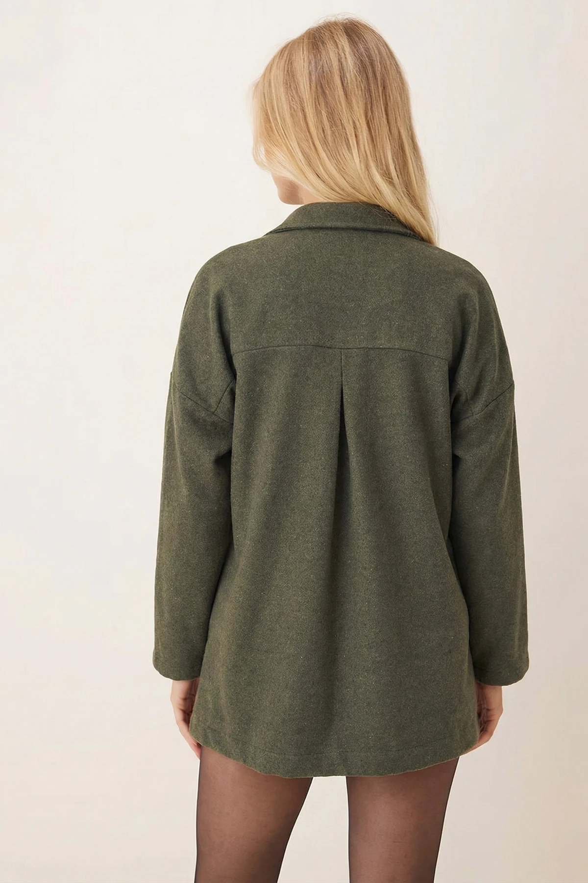 Kadın Yeşil Erkek Yaka Yanları Yırtmaçlı Oversize Ceket ARM-26K001009