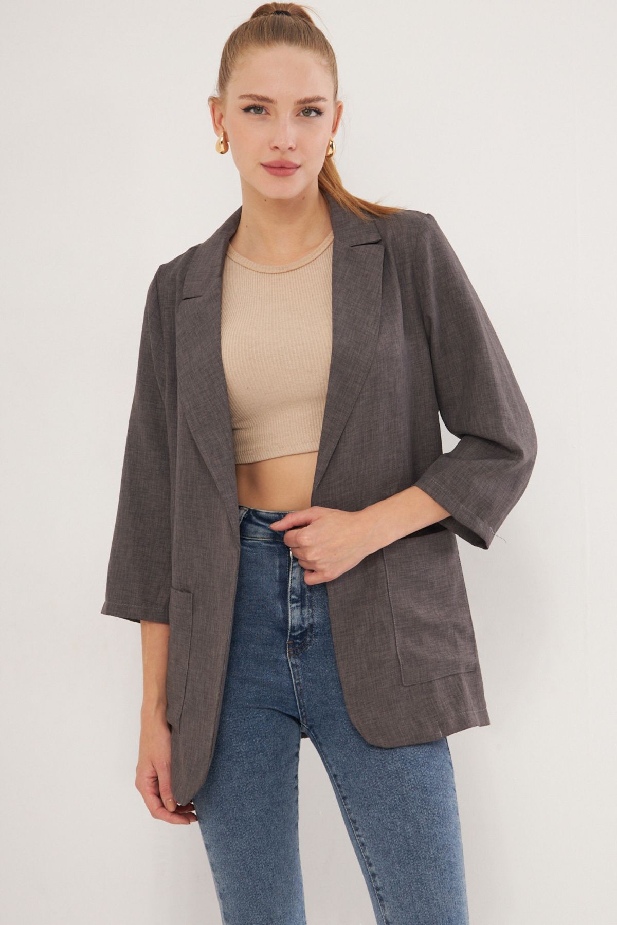 Kadın Füme Cepli Oversize Ceket ARM-24Y001115