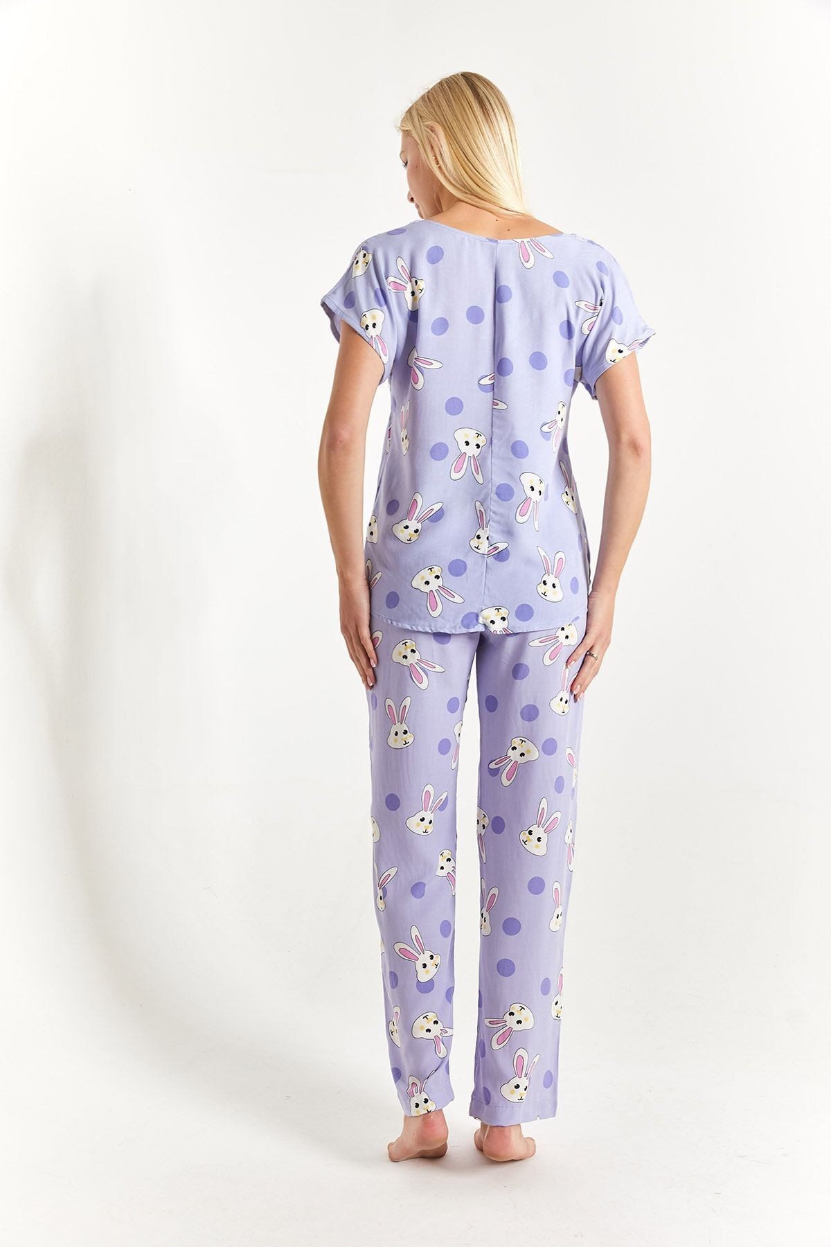 Kadın Lila Tavşan Desenli Alt-üst Pijama Takımı Arm-23y001060