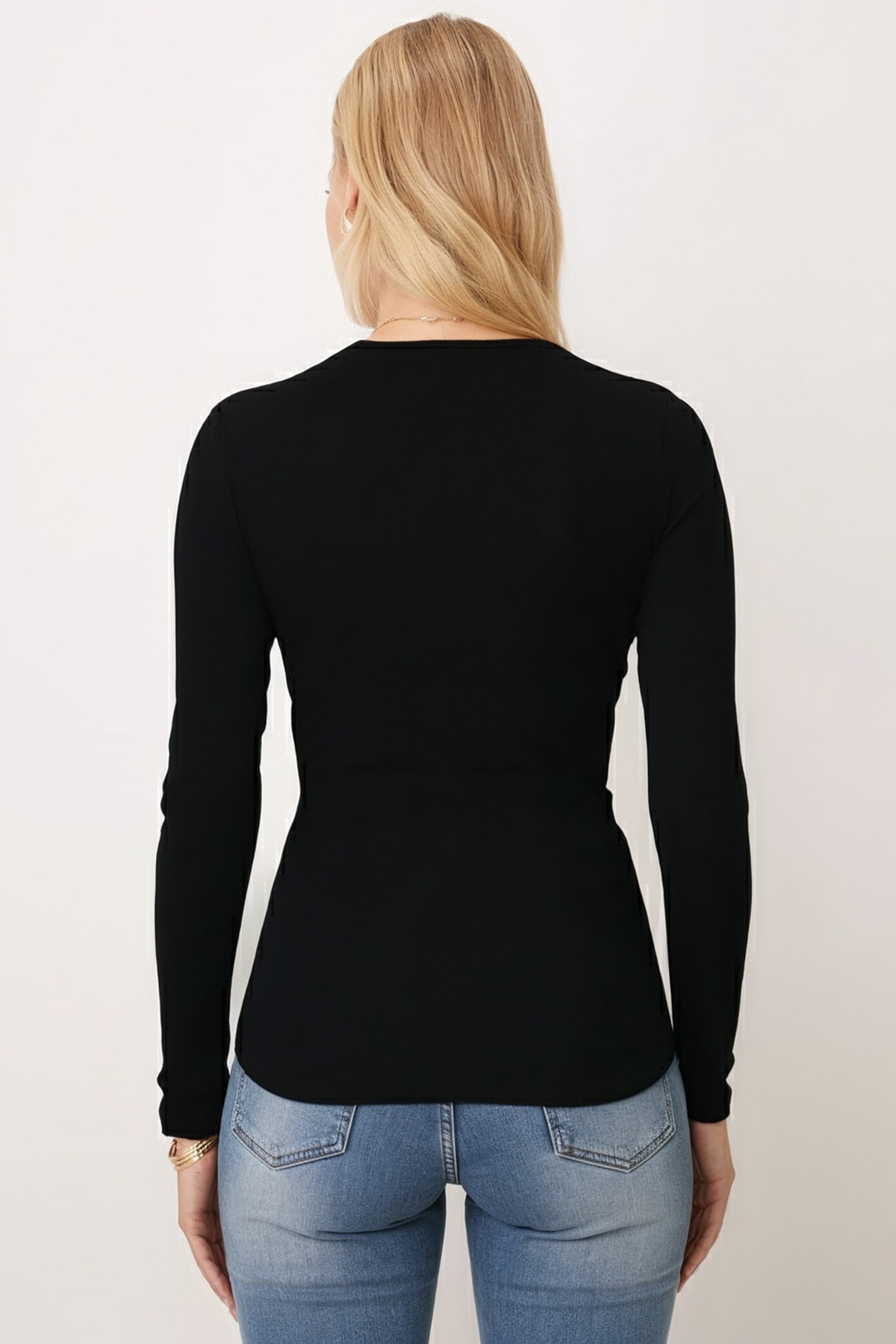 Kadın Siyah Bisiklet Yaka Uzun Kol Body ARM-26K135008