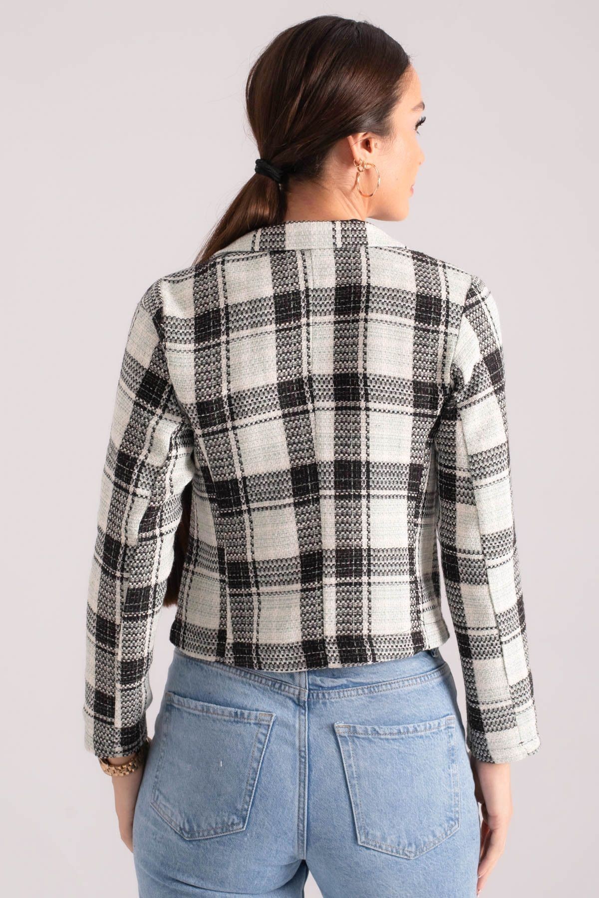 Kadın Açık Mint Kruvaze Yaka Tüvit Crop Ceket ARM-24K001014