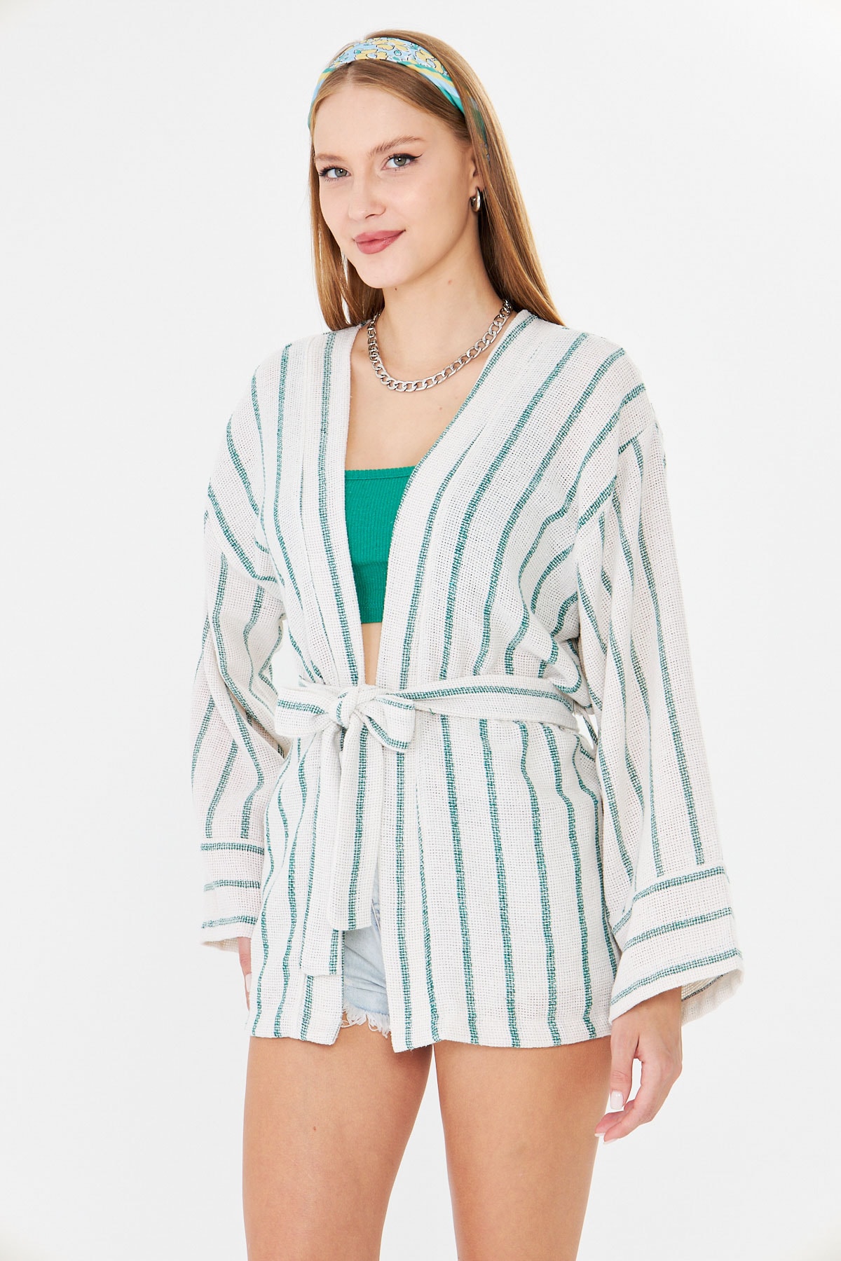 Kadın Koyu Yeşil Kemerli Kimono ARM-25Y001073