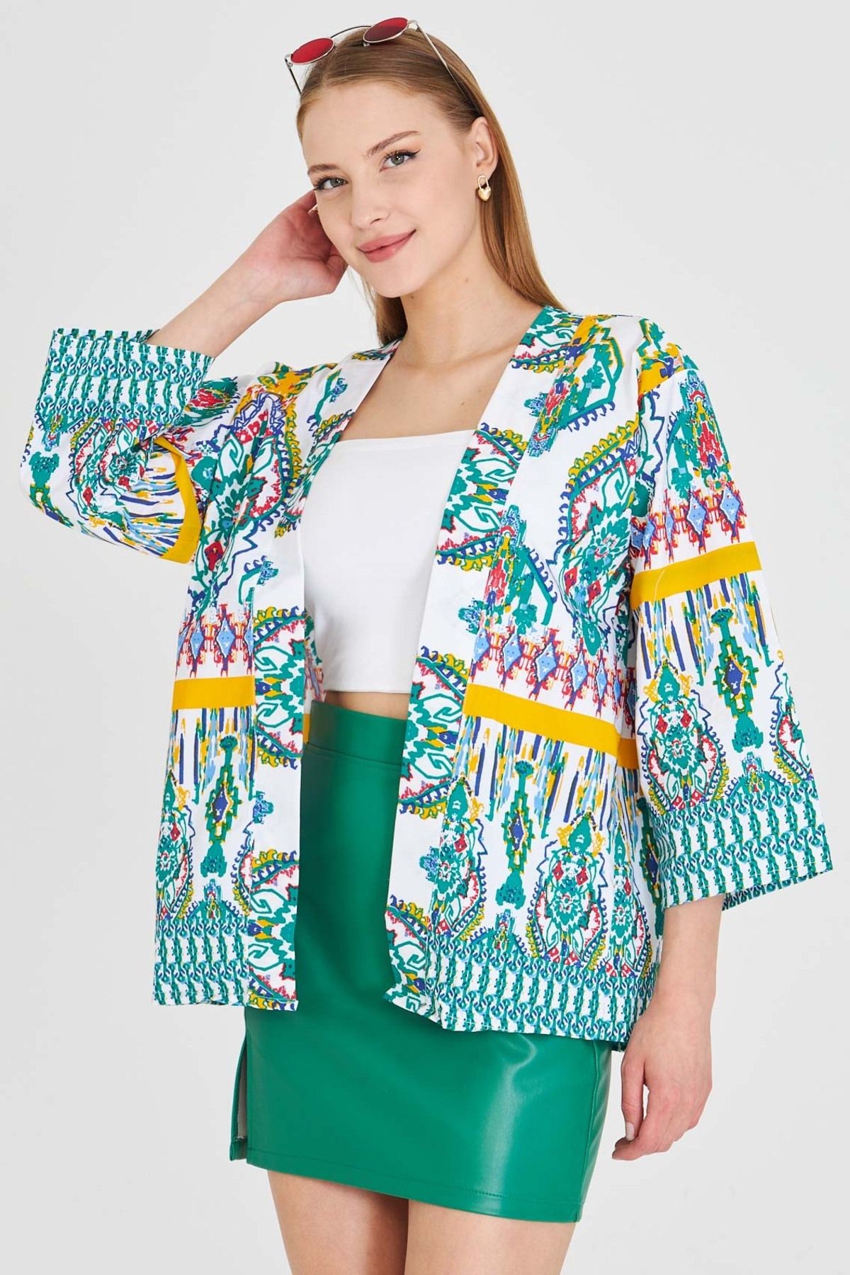 Kadın Yeşil Desenli Kimono ARM-23Y001125