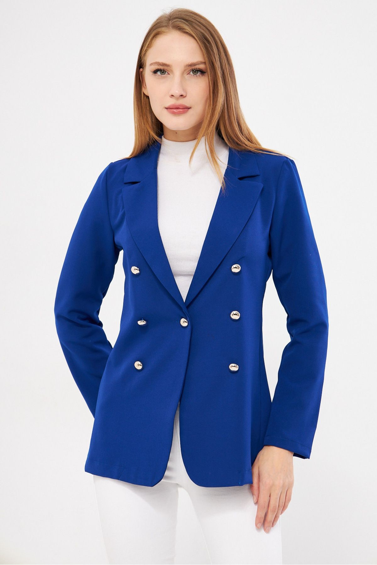 Kadın Saks Düğmeli Ceket ARM-20K001151