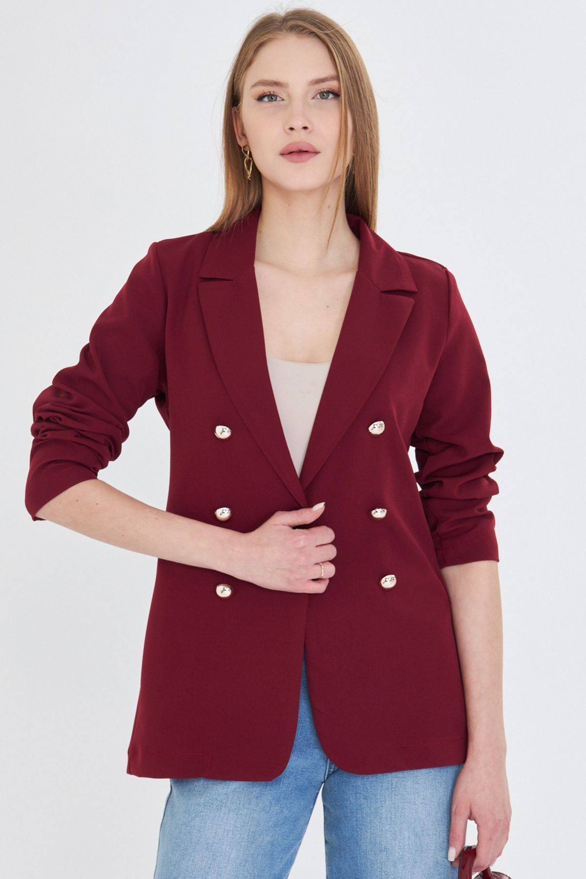 Kadın Bordo Düğmeli Ceket ARM-20K001151