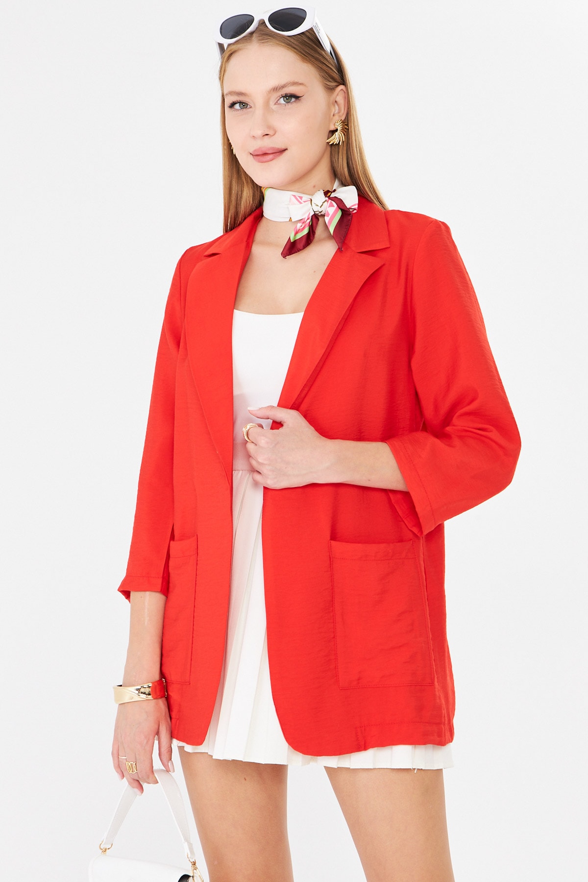 Kadın Kırmızı Cepli Oversize Ceket ARM-26K001005