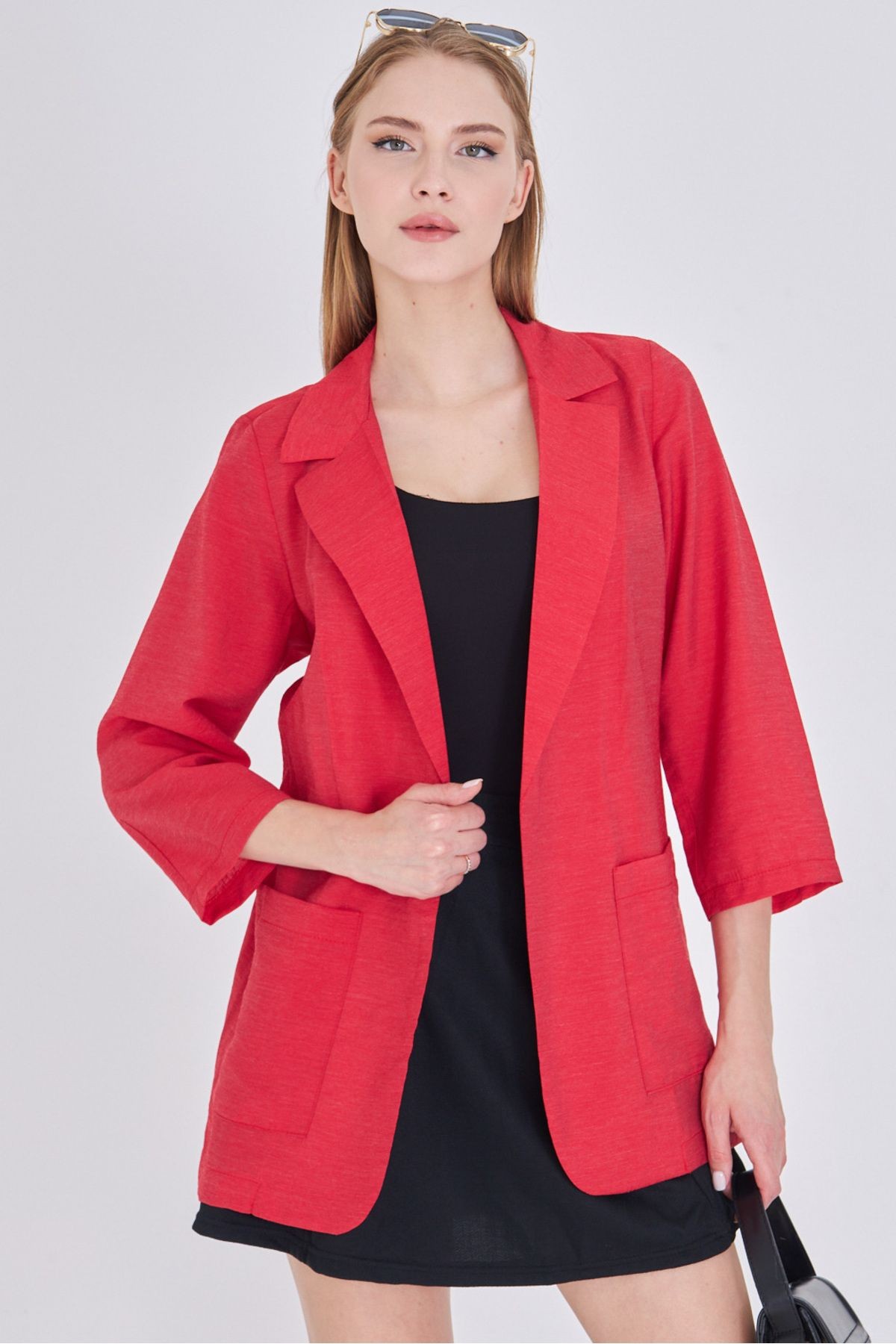 Kadın Kırmızı Cepli Oversize Ceket ARM-25Y001064