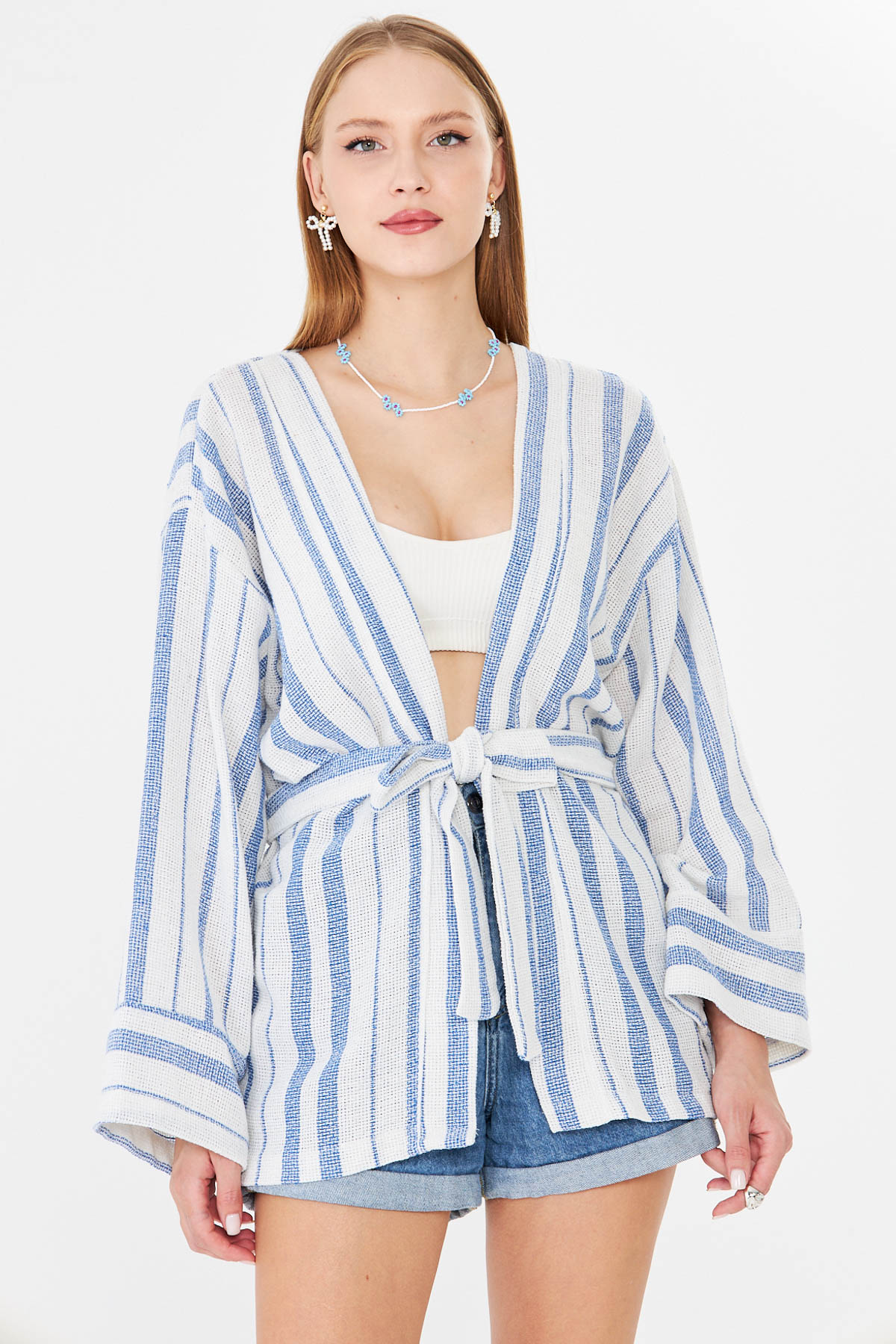 Kadın Saks Kemerli Kimono ARM-25Y001073
