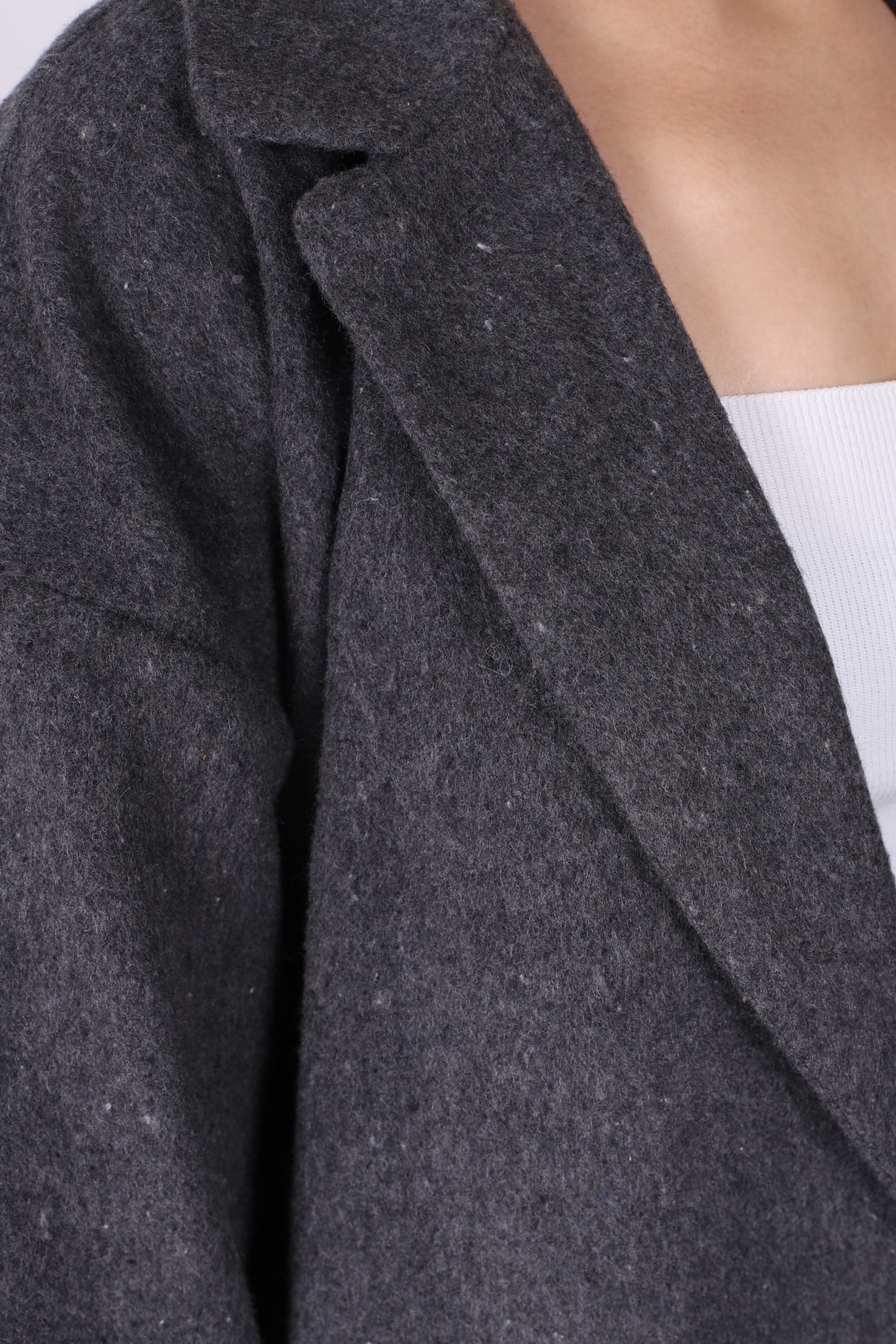 Kadın Antrasit Erkek Yaka Yanları Yırtmaçlı Oversize Ceket ARM-26K001009