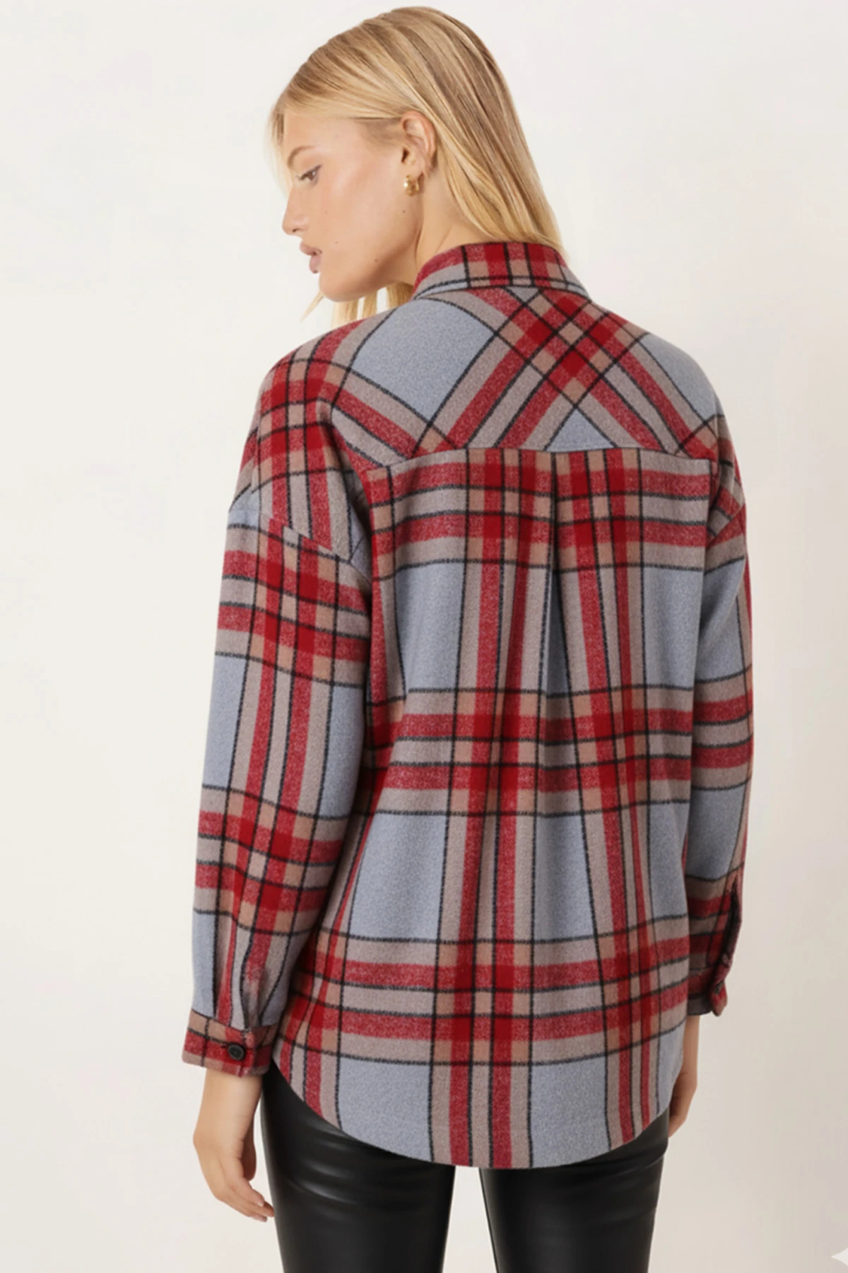 Kadın Gri Melanj Erkek Yaka Yanları Yırtmaçlı Oversize Ceket ARM-26K001009