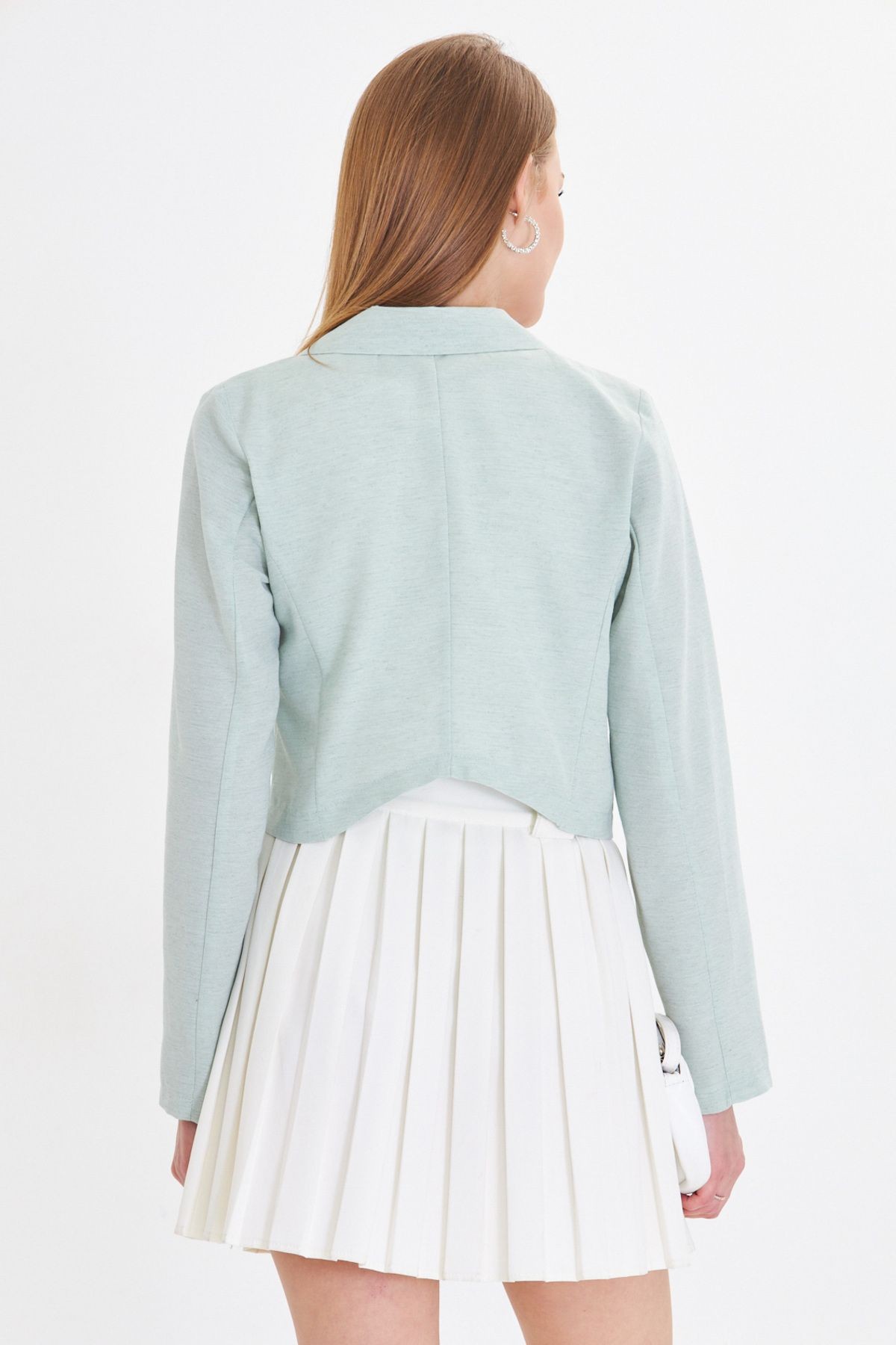 Kadın Mint Tek Düğmeli Crop Ceket Arm-23y001064