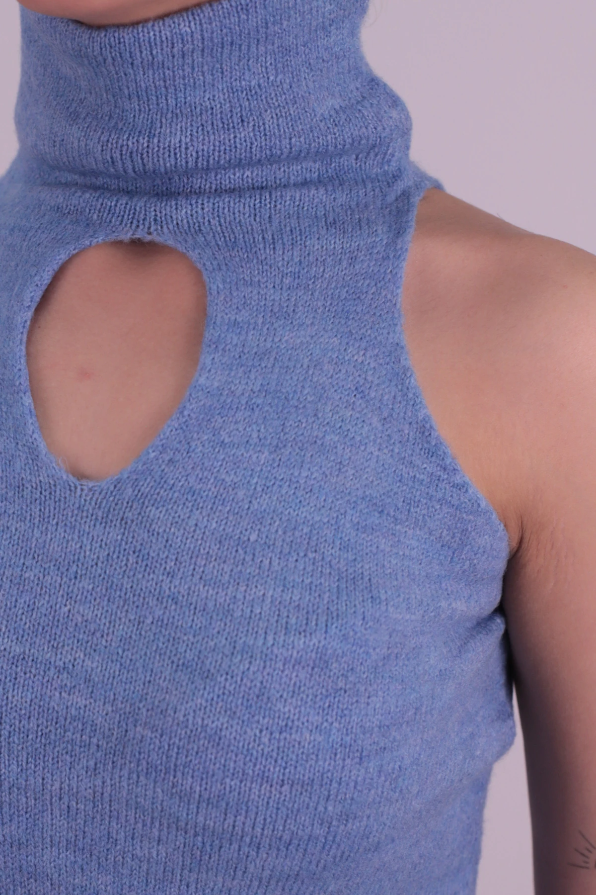 Kadın Mavi Önü Pencereli Kolsuz Triko Elbise ARM-26K136063