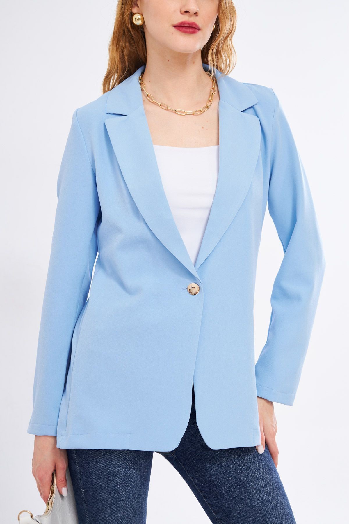 Kadın Bebe Mavi Tek Düğmeli Blazer Ceket ARM-20K001020