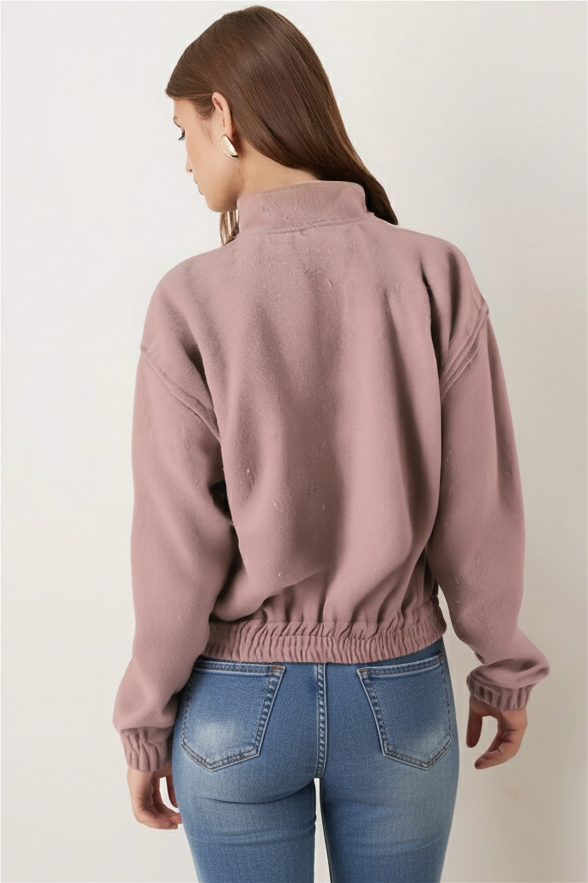 Kadın Bej Cepli Kolları Ve Beli Lastikli Bomber Kaşe Mont ARM-26K001027