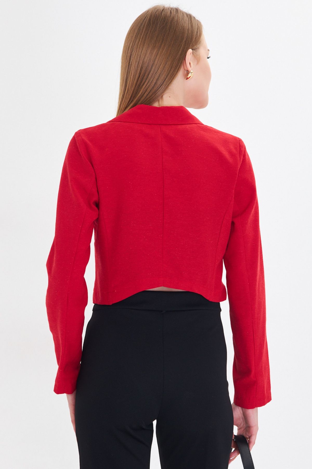 Kadın Kırmızı Tek Düğmeli Crop Ceket ARM-23Y001064