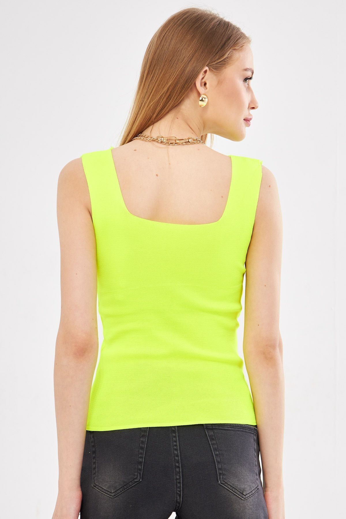 Kadın Neon Sarı Kalın Askılı Kaşkorse Bluz ARM-23Y069001