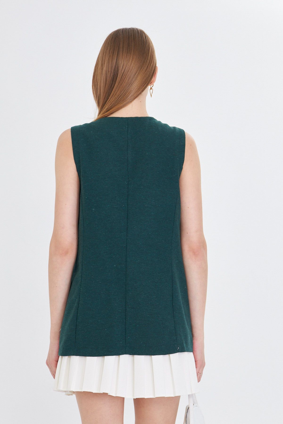 Kadın Zümrüt V Yaka Tek Düğme Oversize Yelek ARM-25Y001036