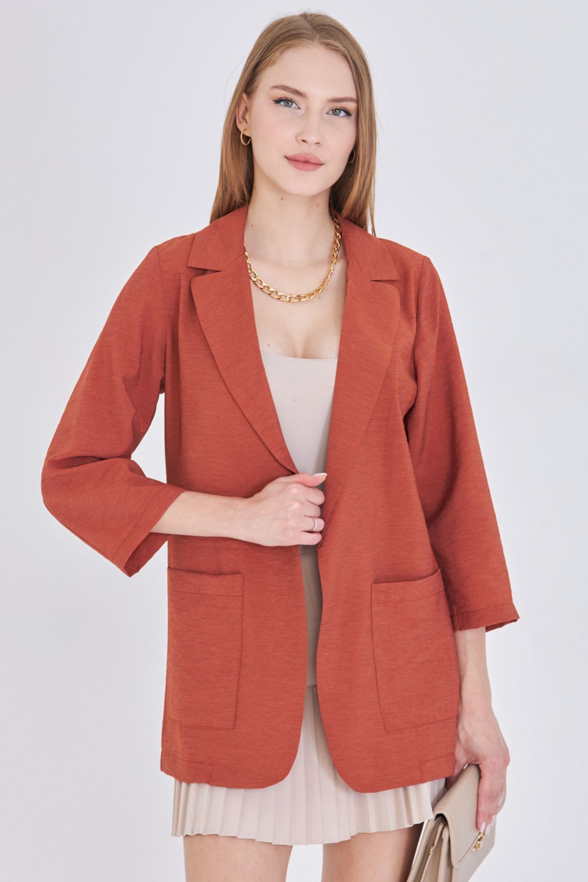 Kadın Kiremit Cepli Oversize Ceket ARM-25Y001064