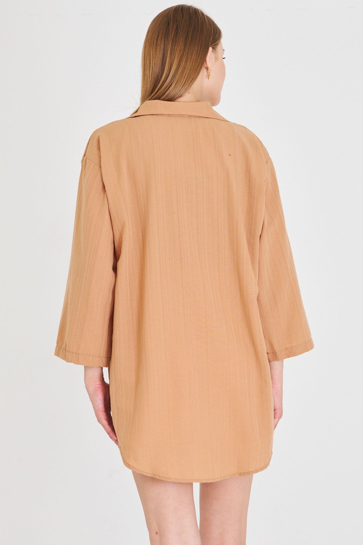 Kadın Camel Gömlek Yakalı Önden Bağcıklı Kimono Gömlek ARM-25K001006