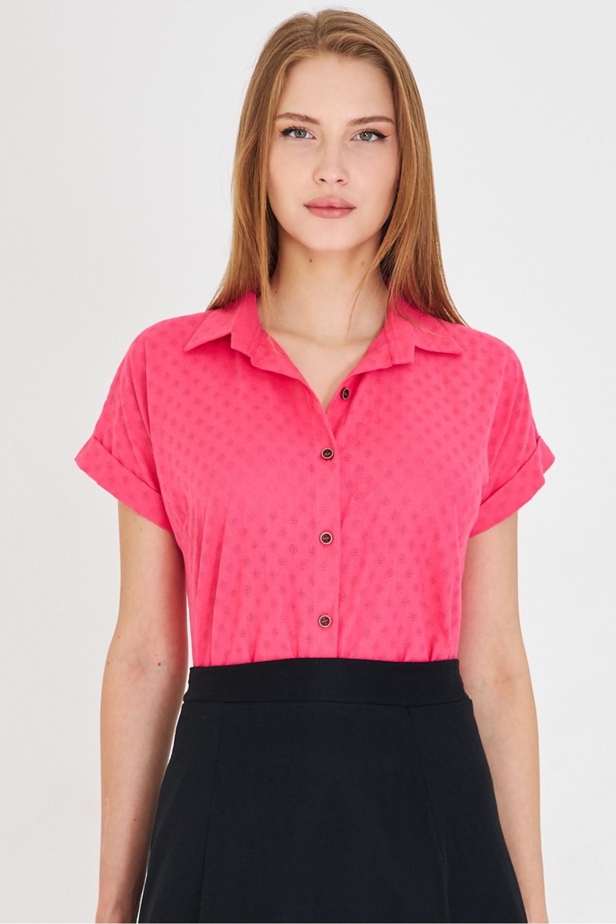 Kadın Neon Pembe Kısa Kol Gömlek ARM-25Y001060