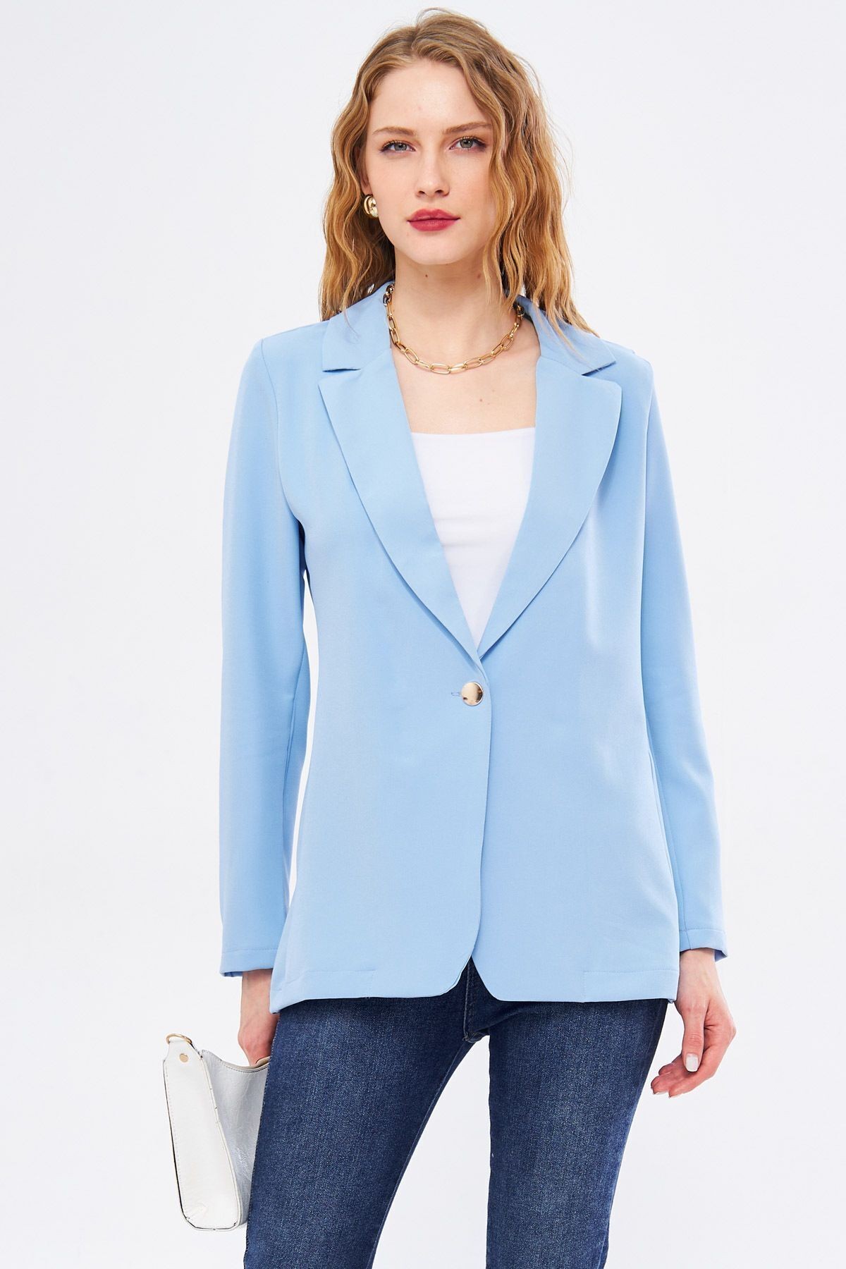 Kadın Bebe Mavi Tek Düğmeli Blazer Ceket ARM-20K001020