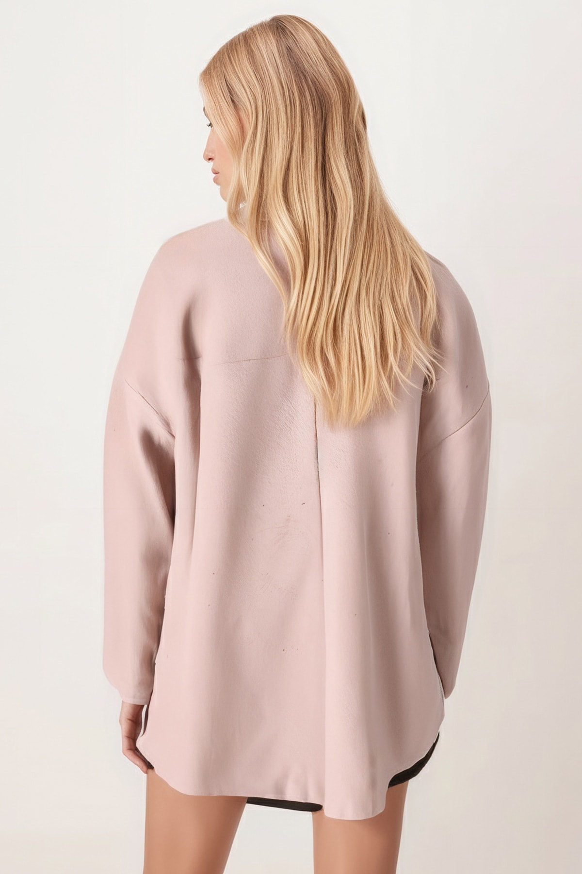 Kadın Bej Erkek Yaka Yanları Yırtmaçlı Oversize Ceket ARM-26K001009
