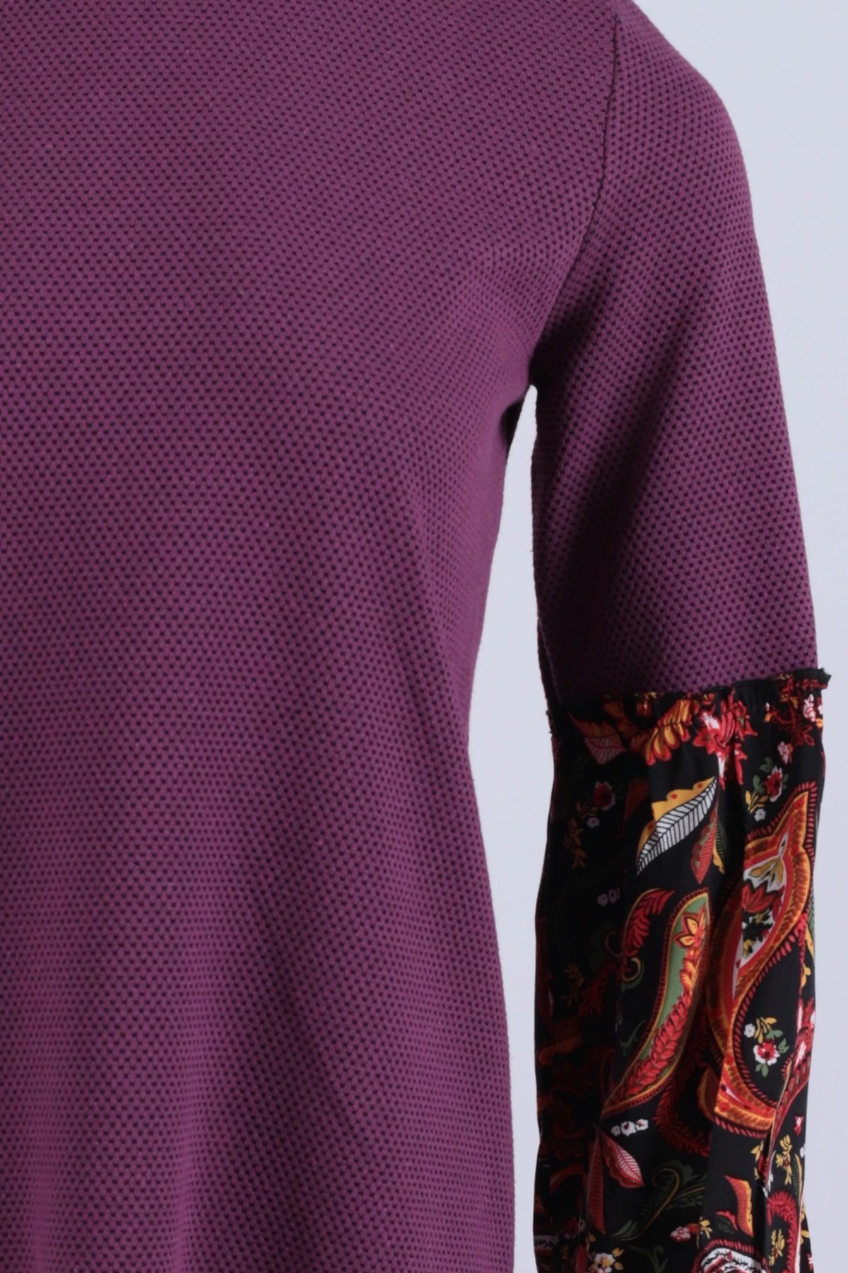 Kadın Mor Desenli Balon Kol Elbise ARM-26K001051