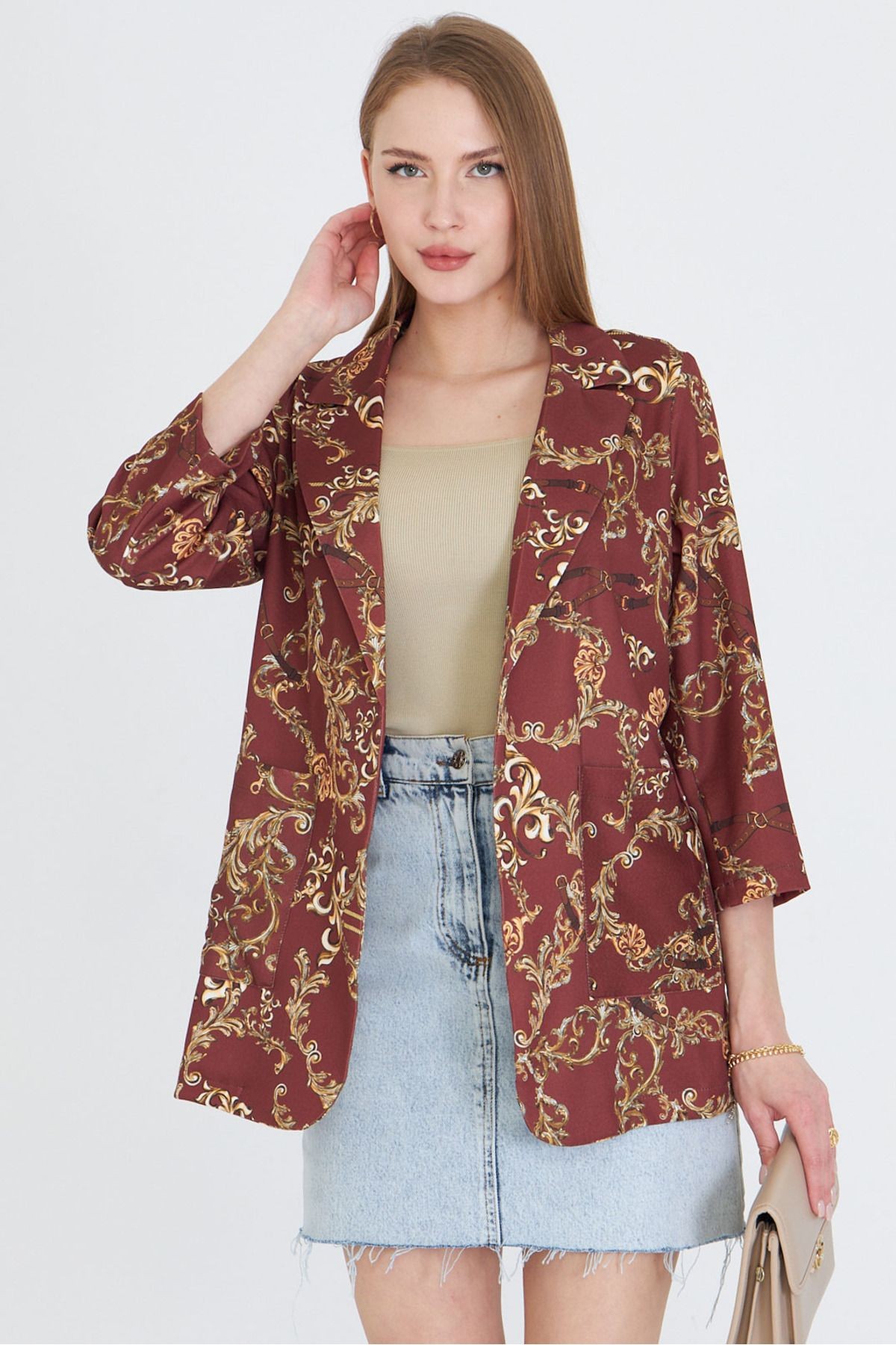 Kadın Açık Kahve Cepli Oversize Ceket ARM-25Y001057