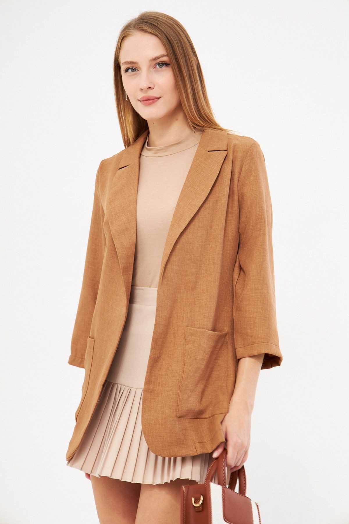 Kadın Camel Cepli Oversize Ceket ARM-24Y001115
