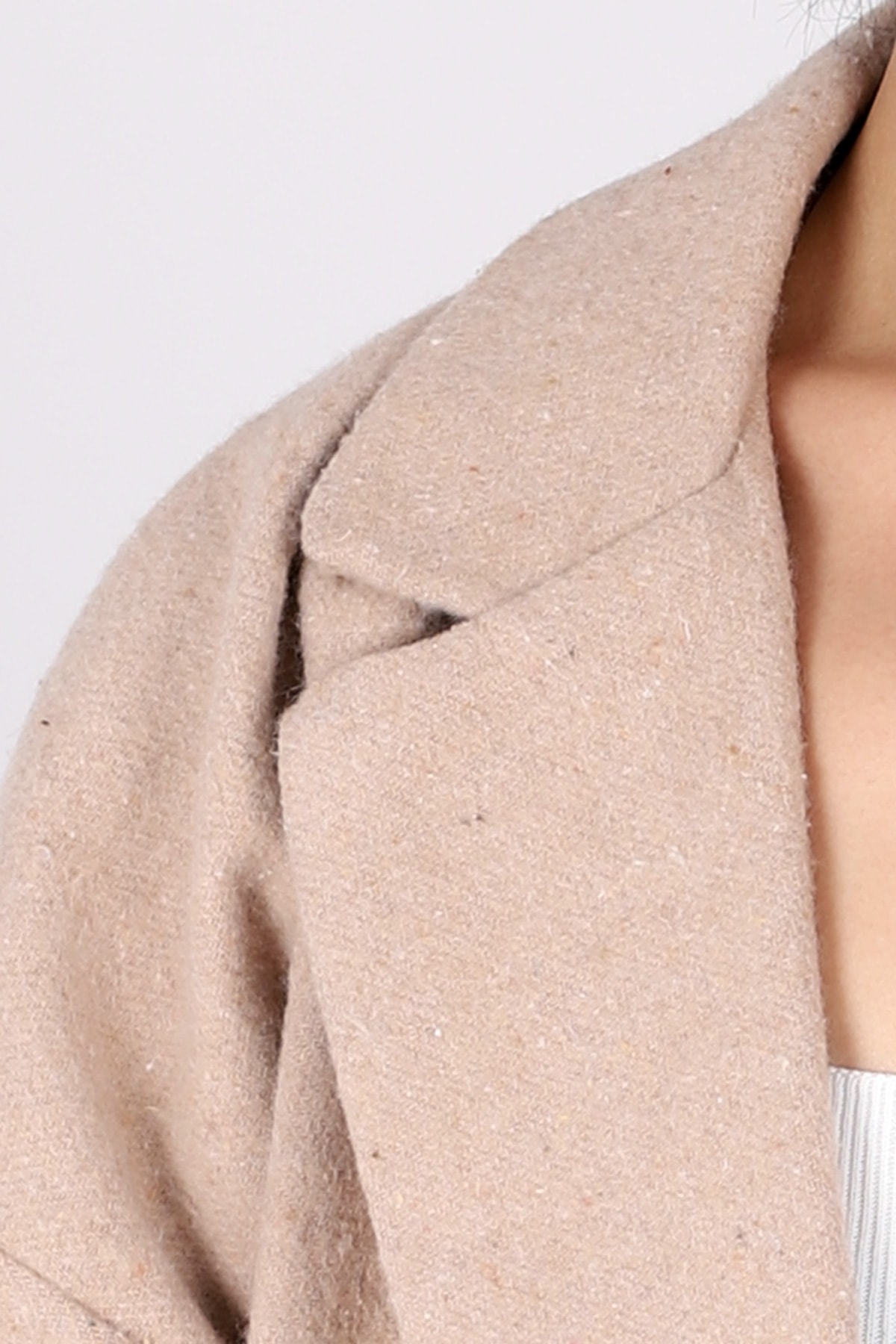 Kadın Bej Erkek Yaka Yanları Yırtmaçlı Oversize Ceket ARM-26K001009