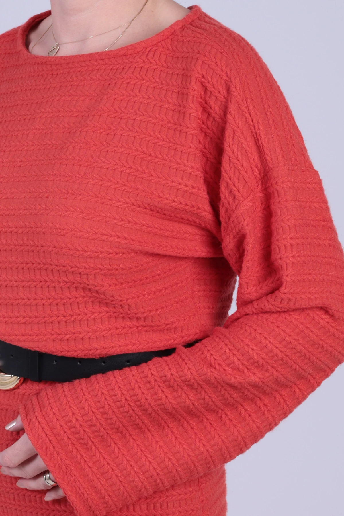 Kadın Nar Çiçeği Uzun Kollu Yumuşak Dokulu Salaş Elbise ARM-26K001078