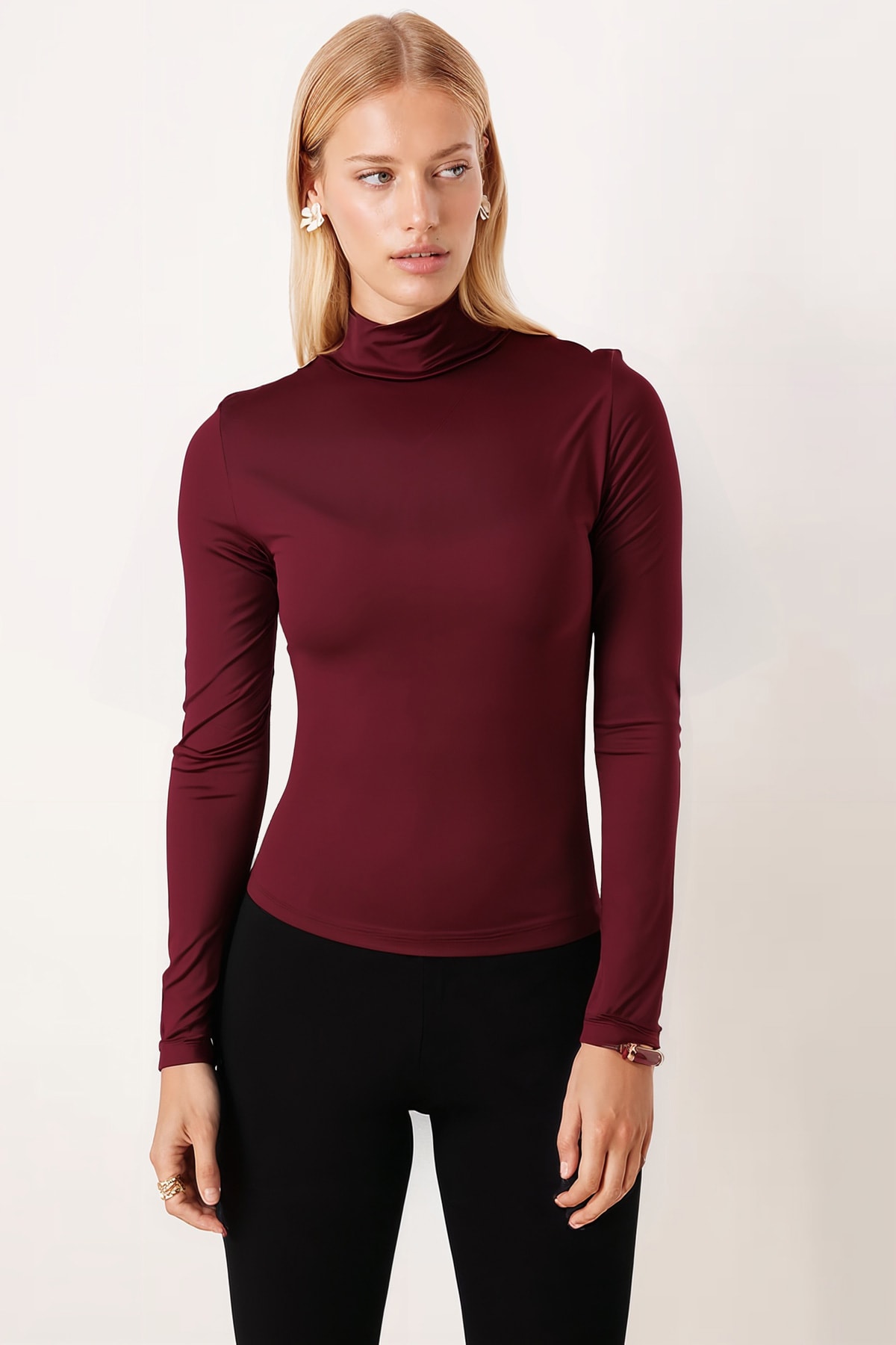 Kadın Bordo Yarım Balıkçı Uzun Kol Body ARM-26K135004