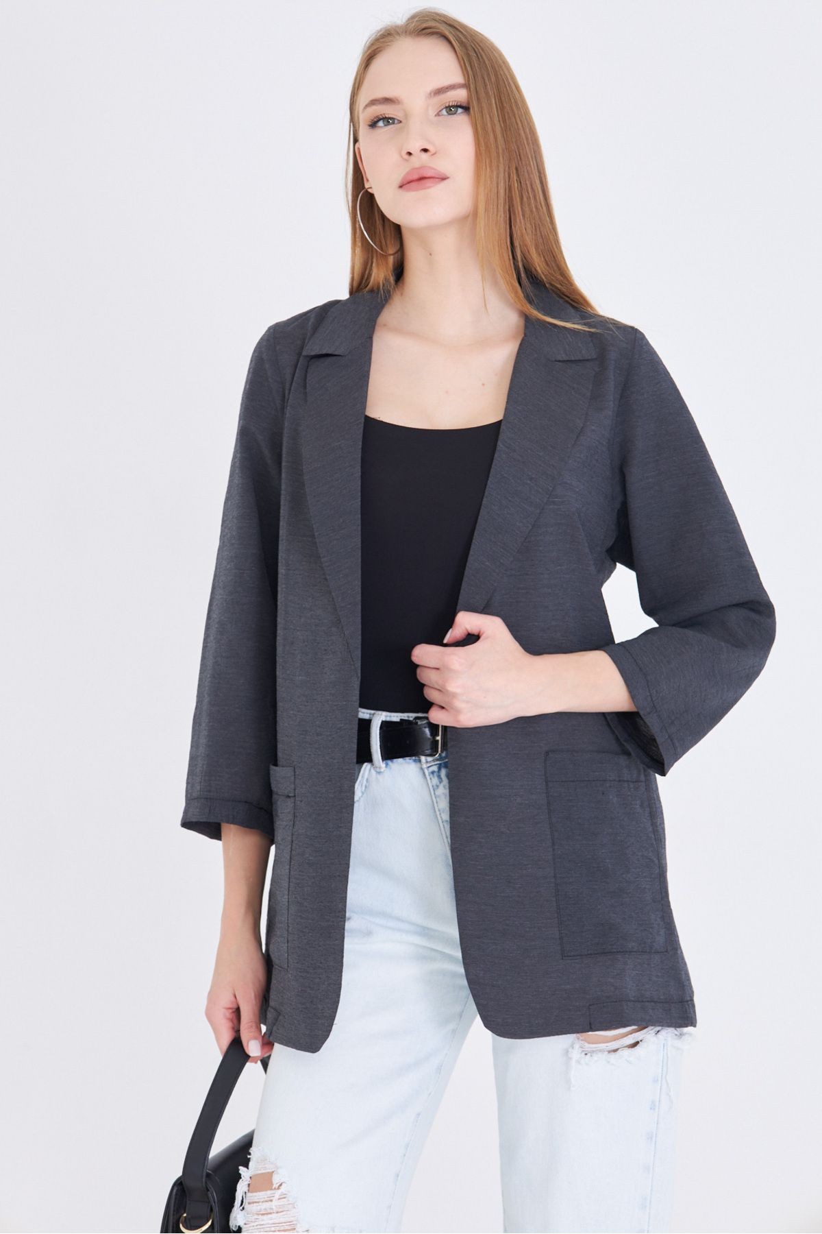 Kadın Siyah Cepli Oversize Ceket ARM-25Y001064