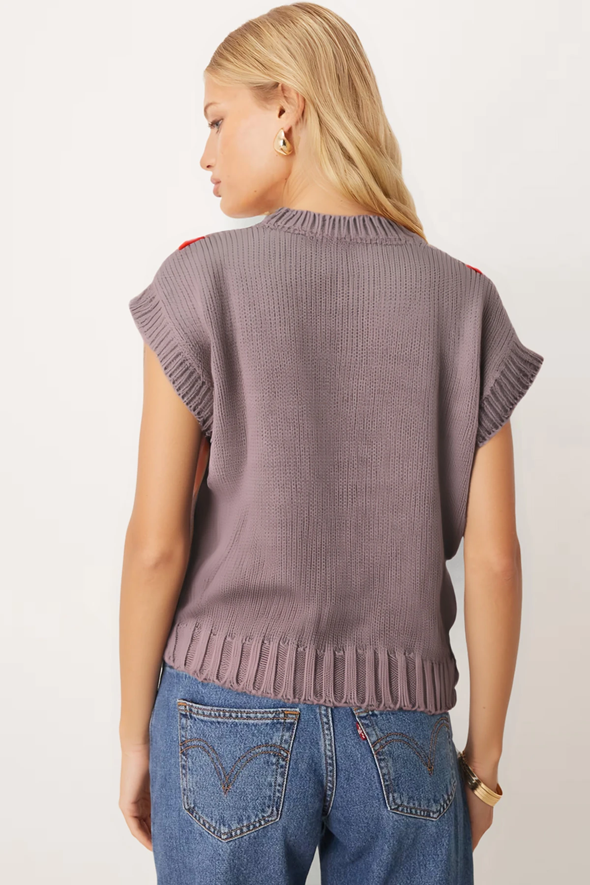 Kadın Turuncu V Yaka Baklava Desen Triko Süveter ARM-26K136024