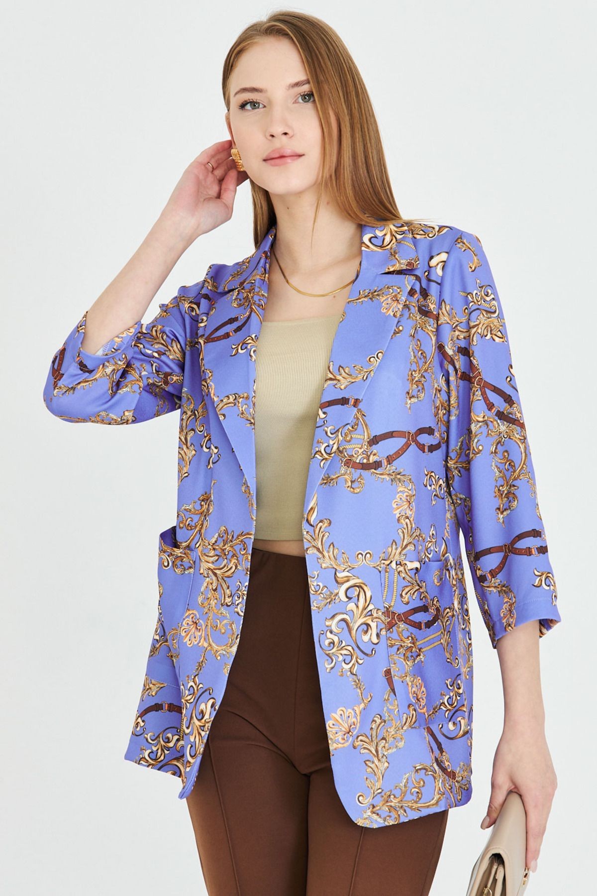 Kadın Koyu Mavi Cepli Oversize Ceket ARM-25Y001057