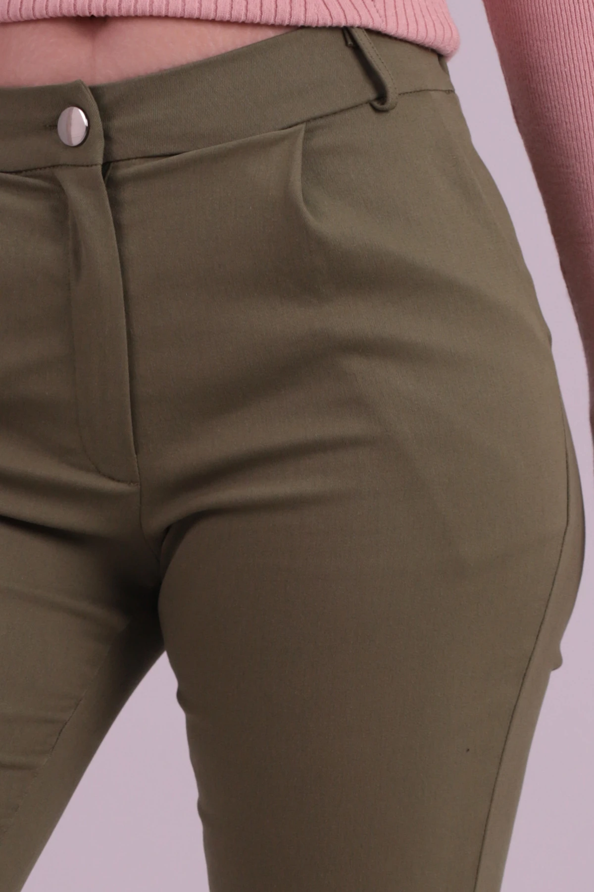 Kadın Haki Beli Lastikli Paçası Katlamalı Pantolon ARM-26K136042