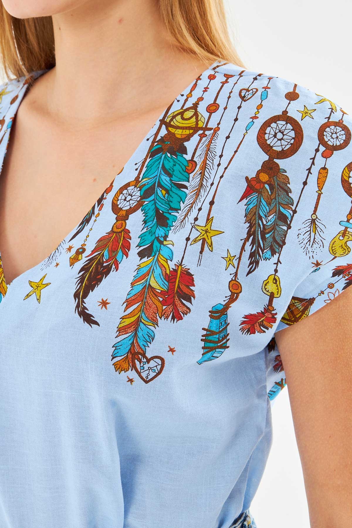Kadın Bebe Mavi V Yaka Baskılı Bluz ARM-25Y001086