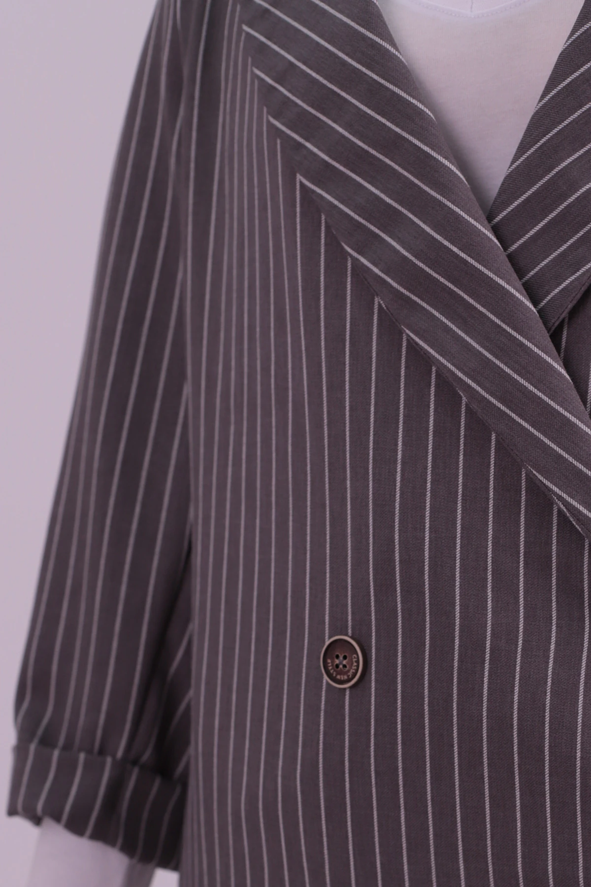 Kadın Gri Oversize Duble Kol Kruvaze Yaka Astarlı Blazer Ceket ARM-26K001052