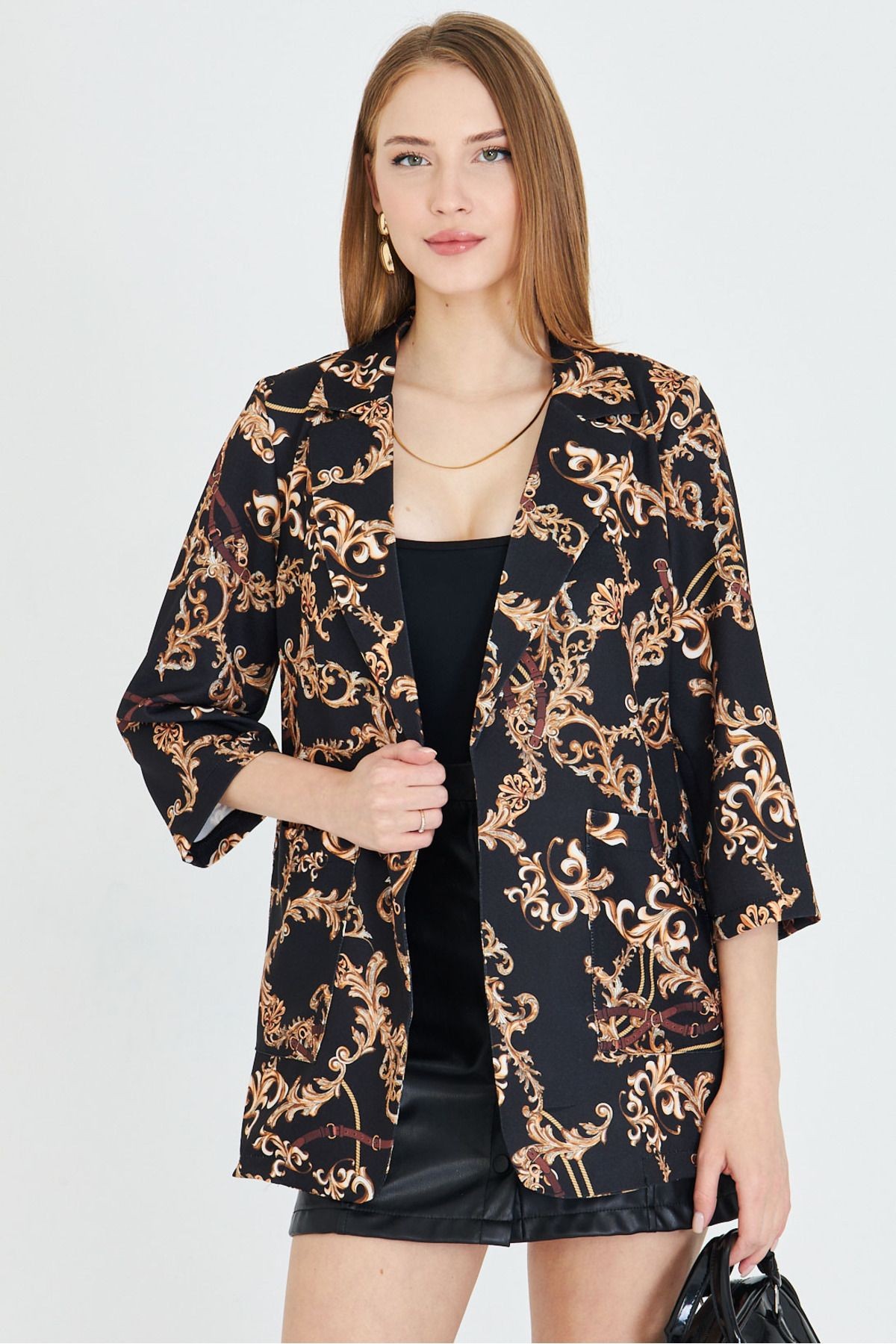 Kadın Koyu Kahve Cepli Oversize Ceket ARM-25Y001057