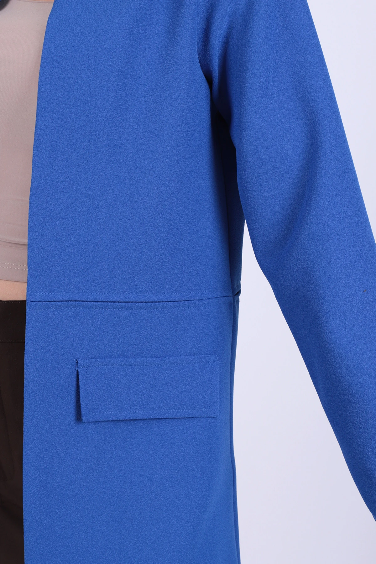 Kadın Saks Beli Dikişli Uzun Ceket ARM-26K001017