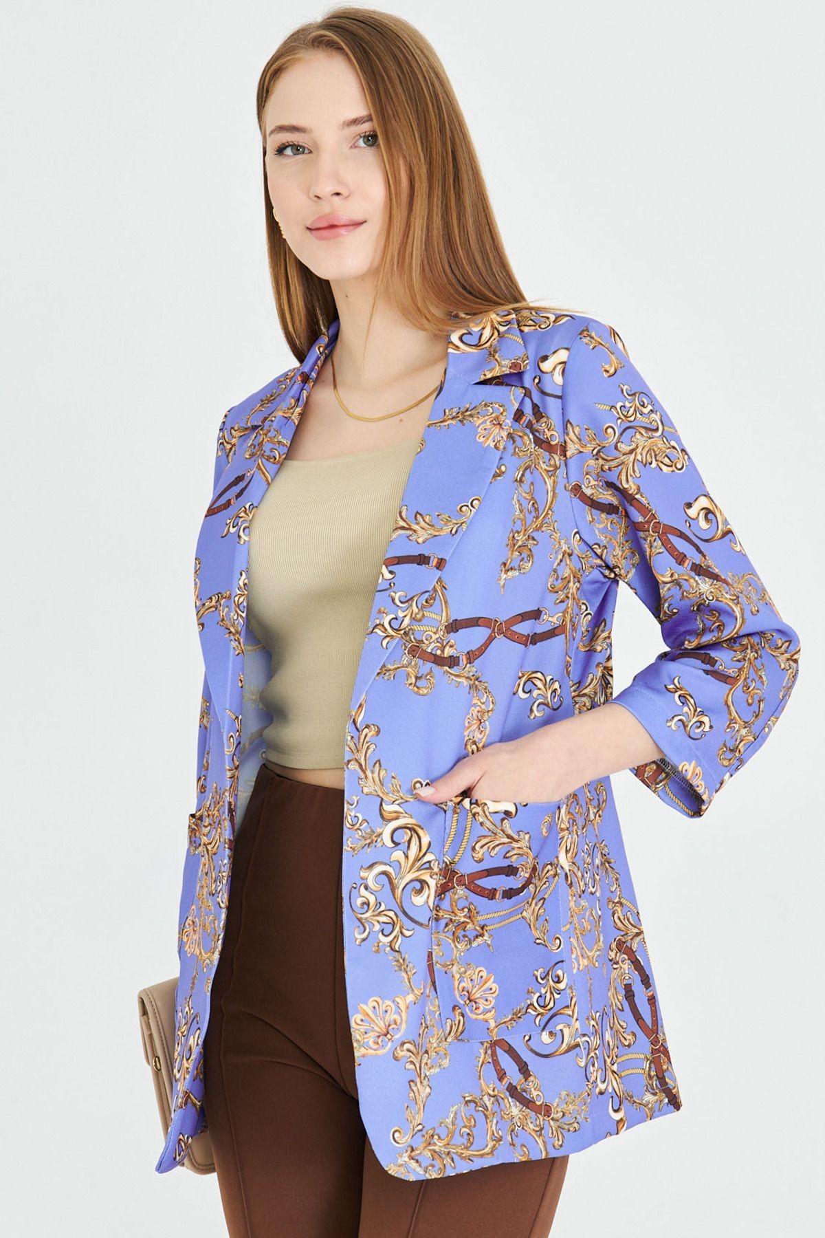 Kadın Koyu Mavi Cepli Oversize Ceket ARM-25Y001057