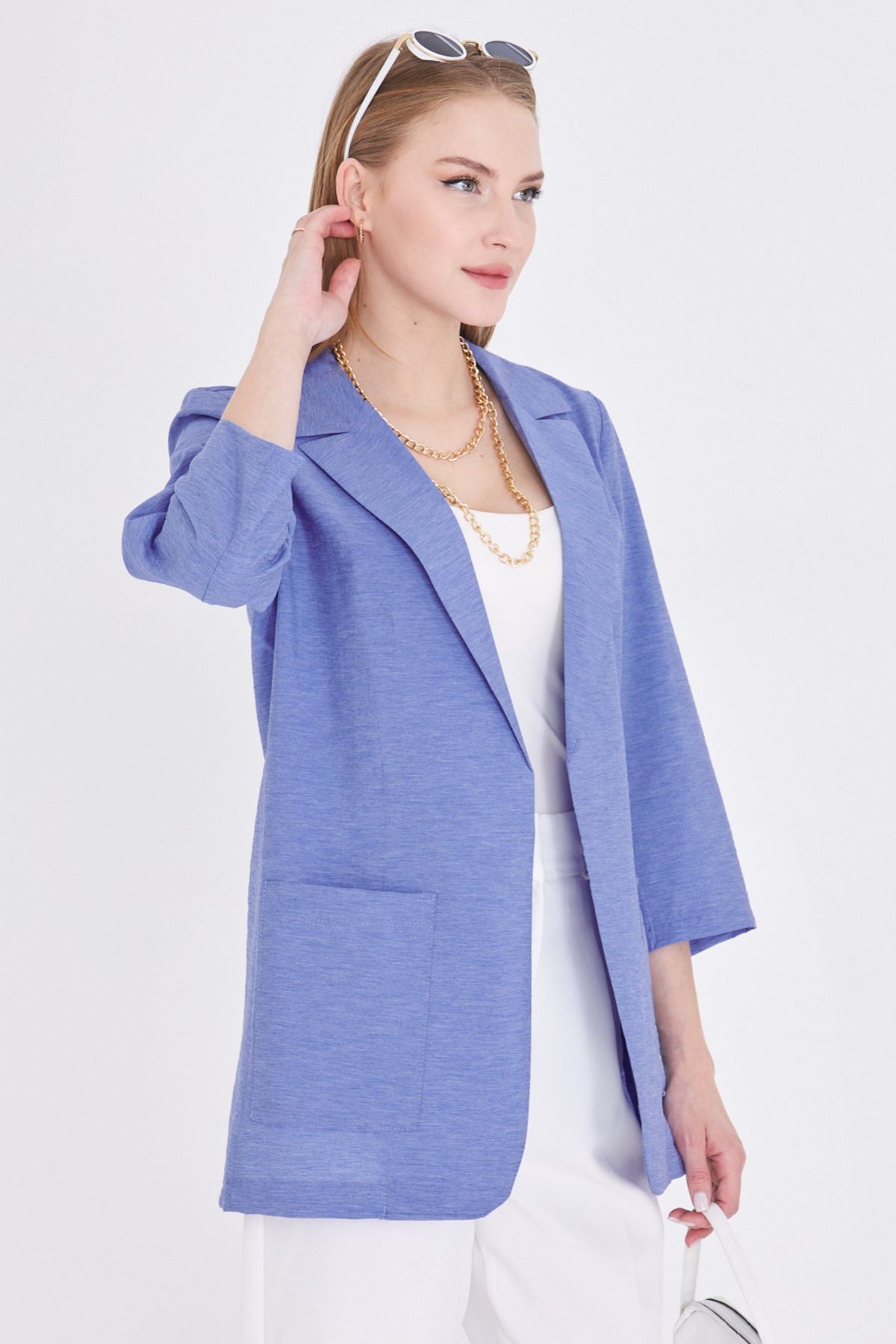 Kadın Mavi Cepli Oversize Ceket ARM-25Y001064