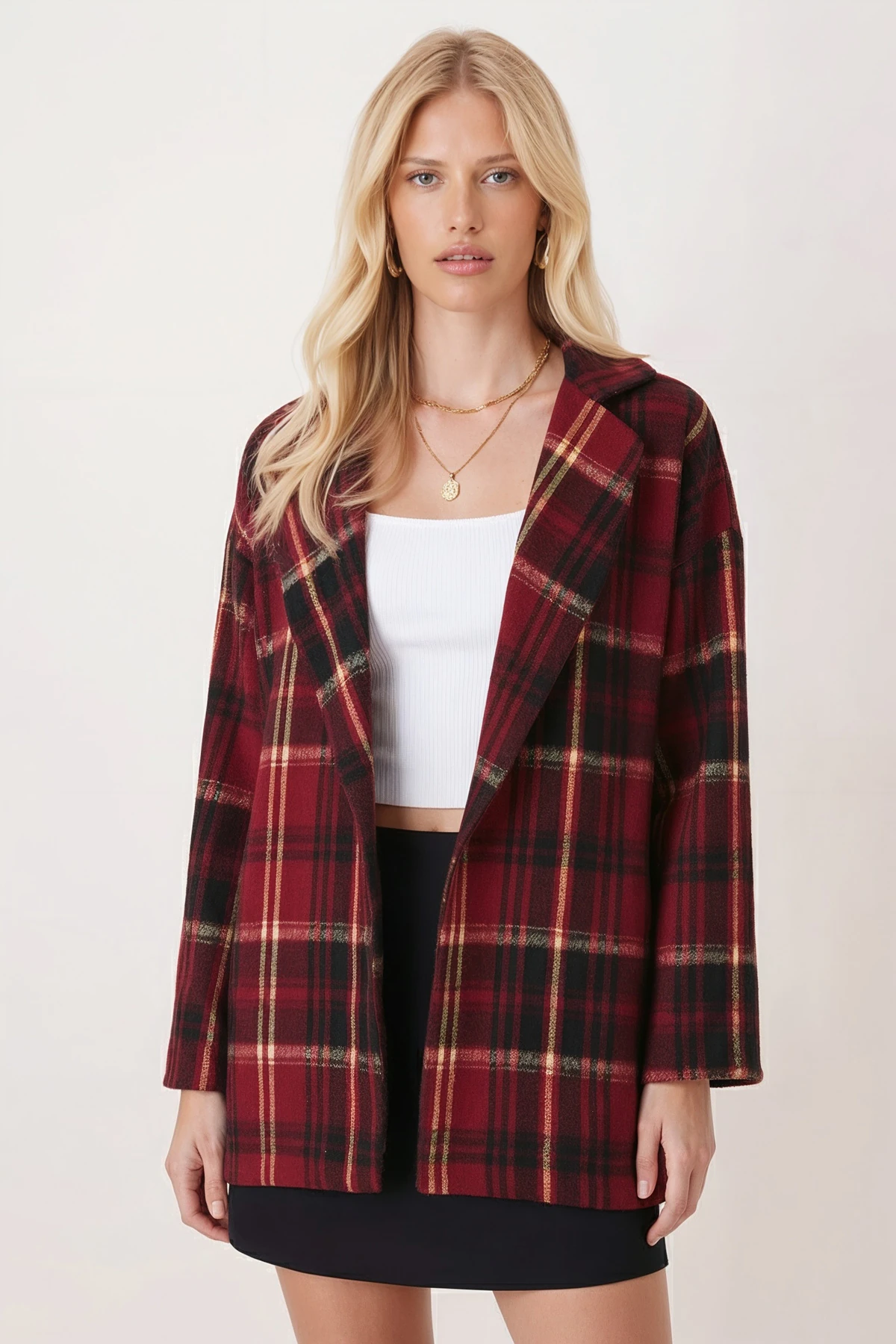 Kadın Bordo Erkek Yaka Yanları Yırtmaçlı Oversize Ceket ARM-26K001009