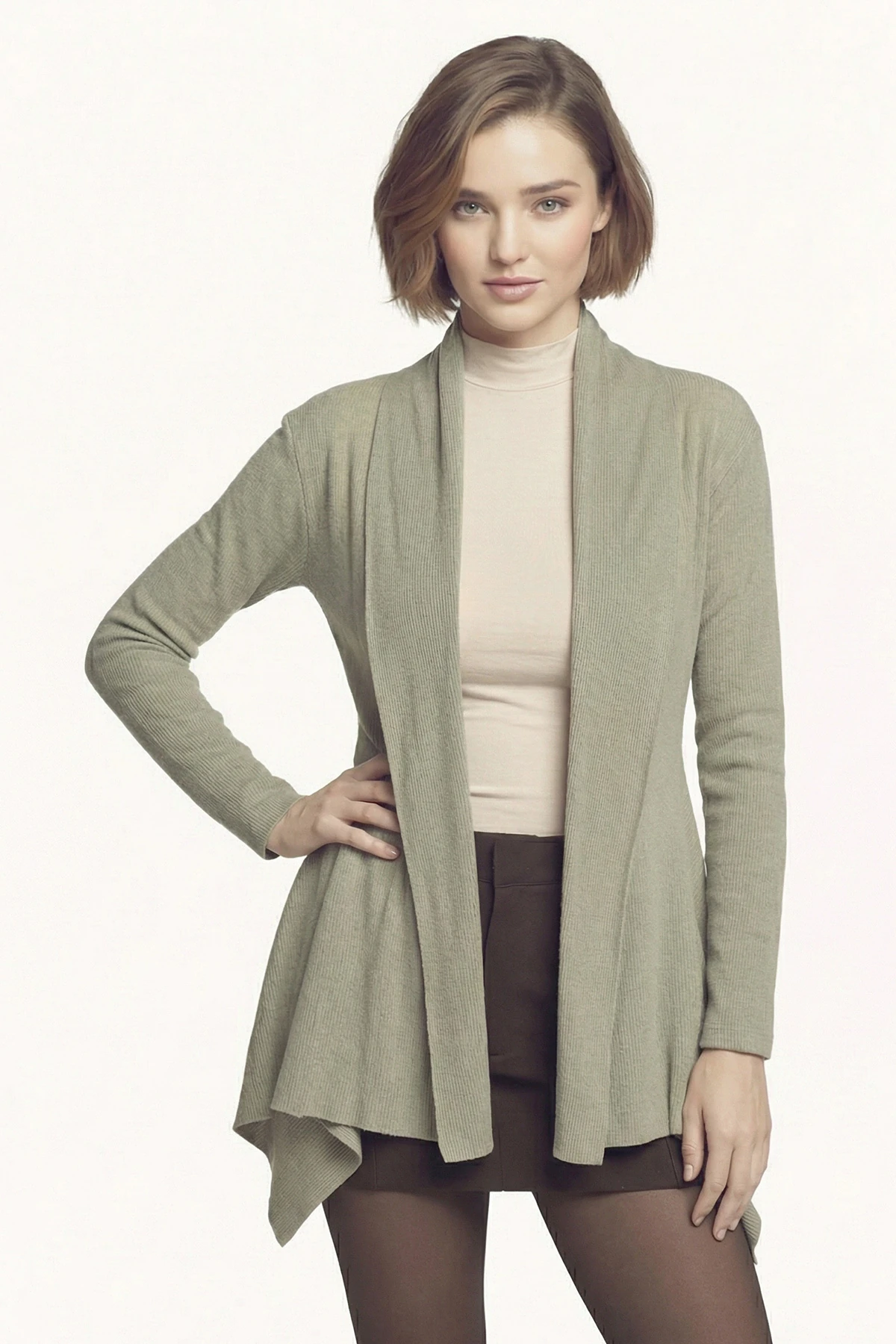 Kadın Mint Desenli Triko Salaş Hırka ARM-26K001006