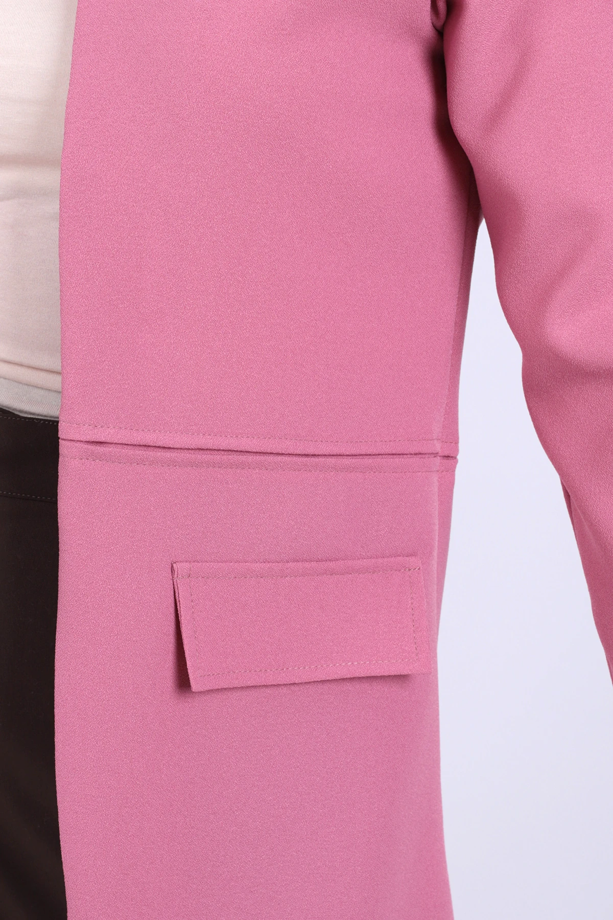 Kadın Gül Kurusu Beli Dikişli Uzun Ceket ARM-26K001017