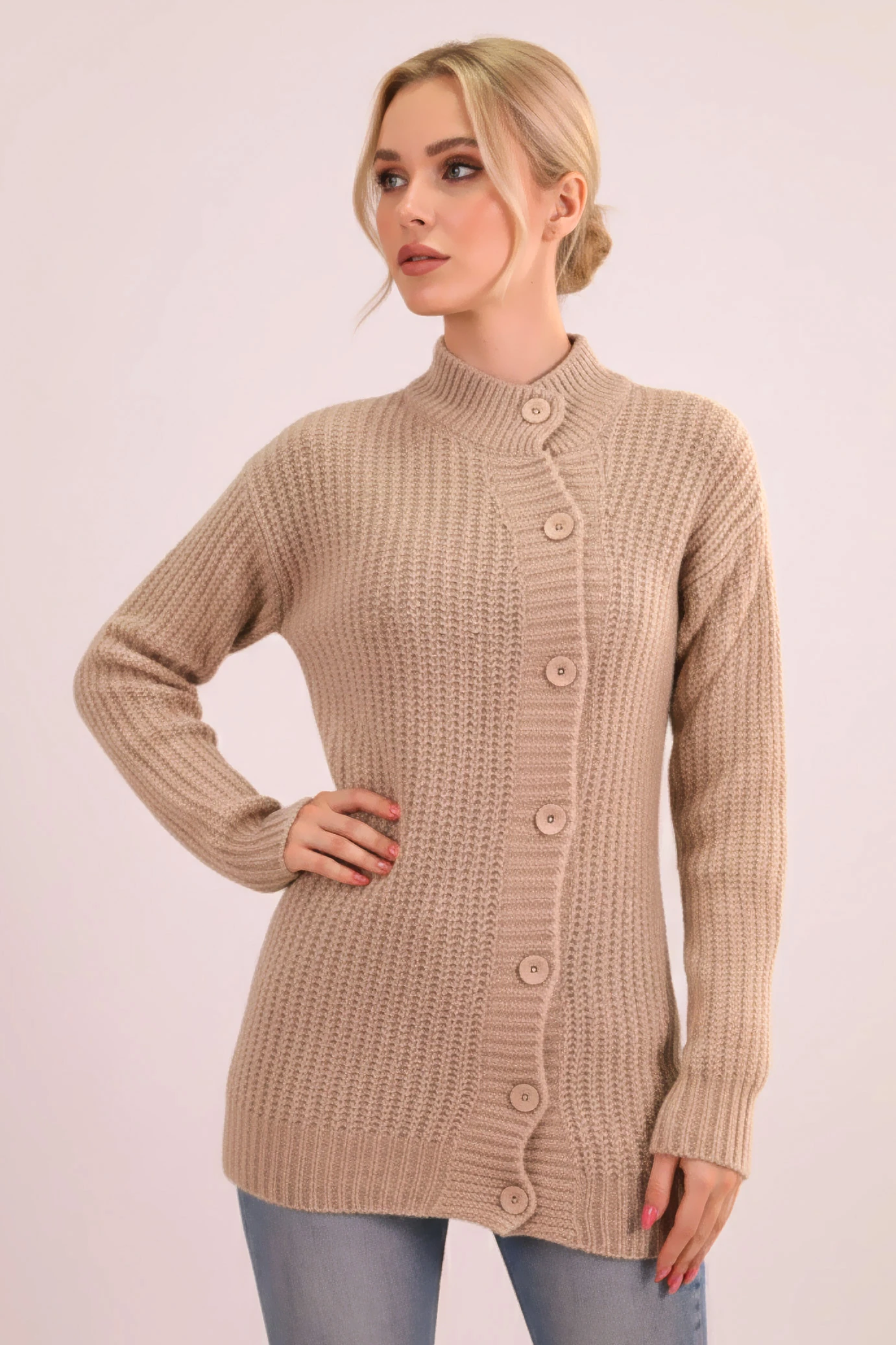 Kadın Vizon Yandan Düğme Detaylı Triko Hırka ARM-26K136030