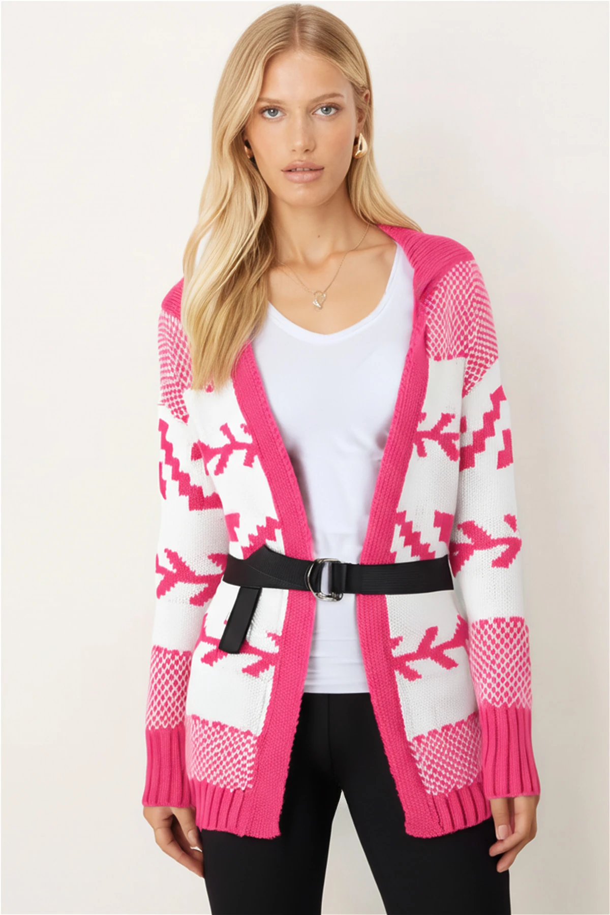 Kadın Fuşya Kemerli Triko Hırka ARM-26K136043