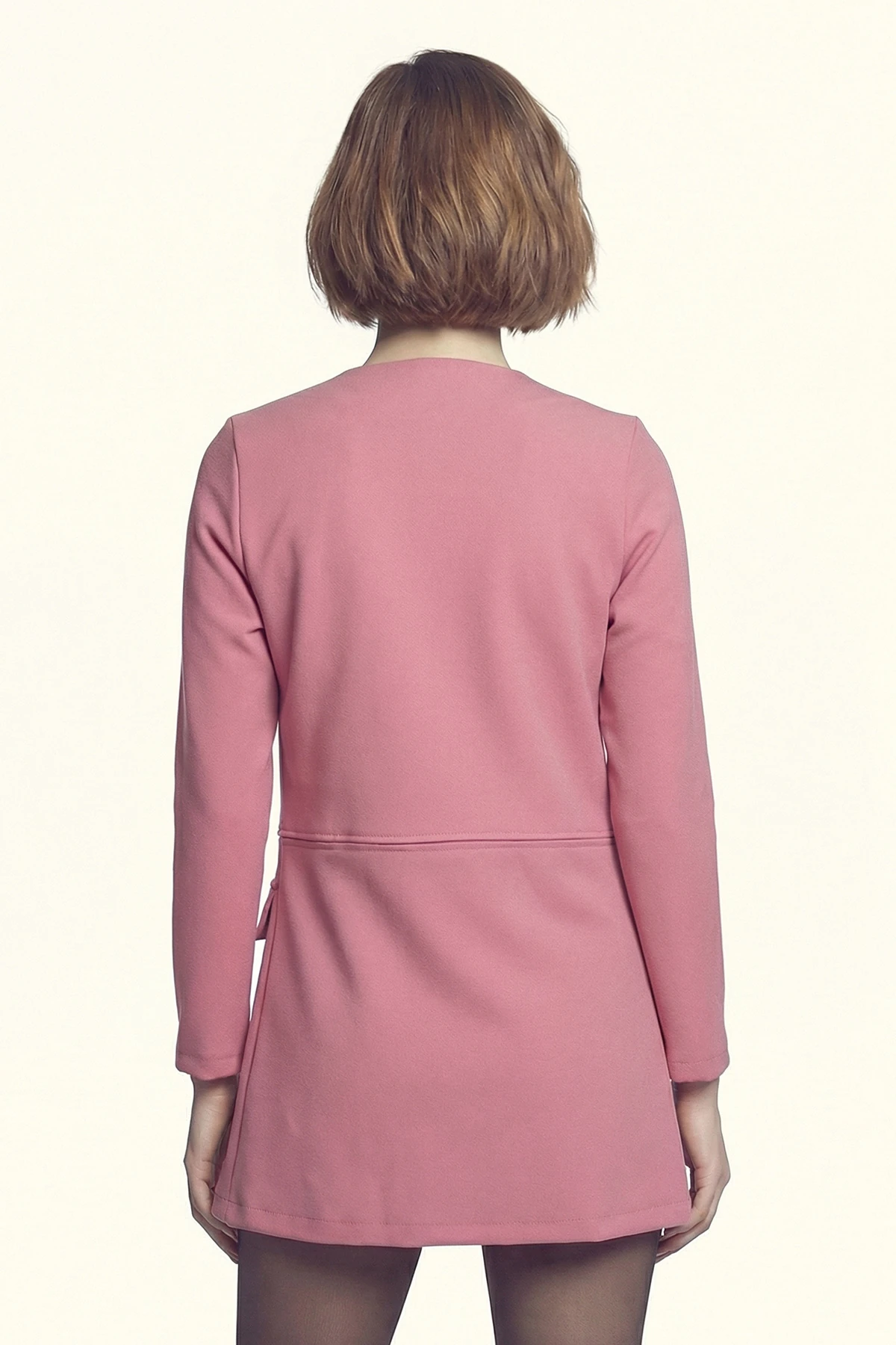 Kadın Gül Kurusu Beli Dikişli Uzun Ceket ARM-26K001017