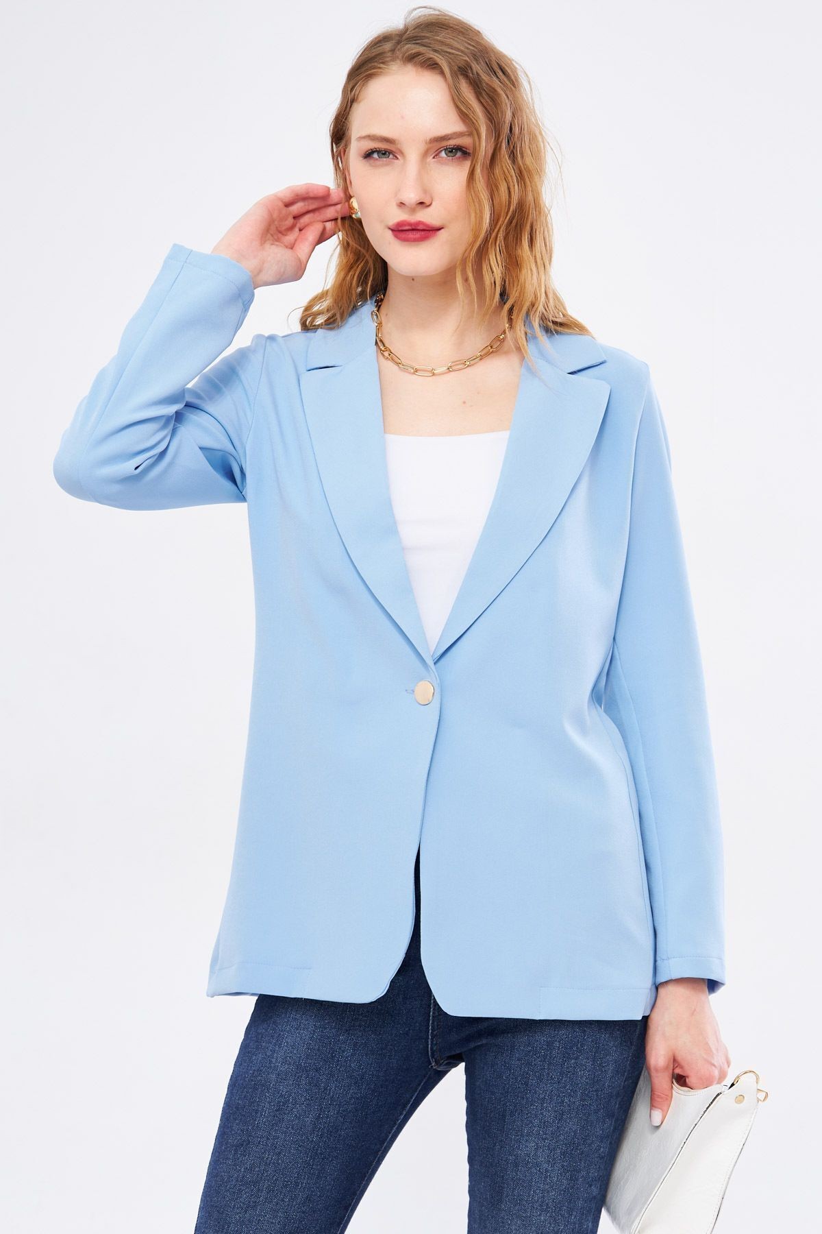 Kadın Bebe Mavi Tek Düğmeli Blazer Ceket ARM-20K001020